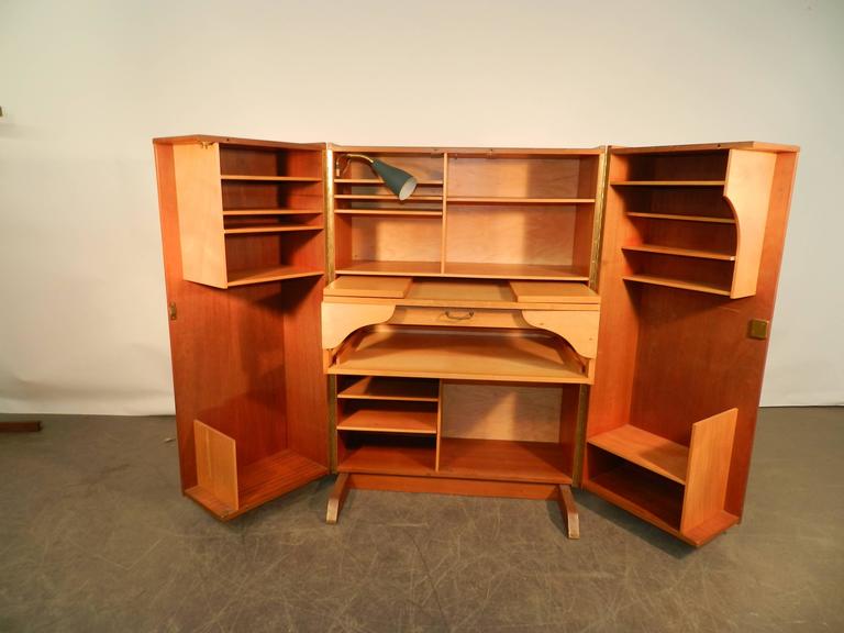 1950 Compact Home Office Desk In Mahogany And Blond Wood For Sale