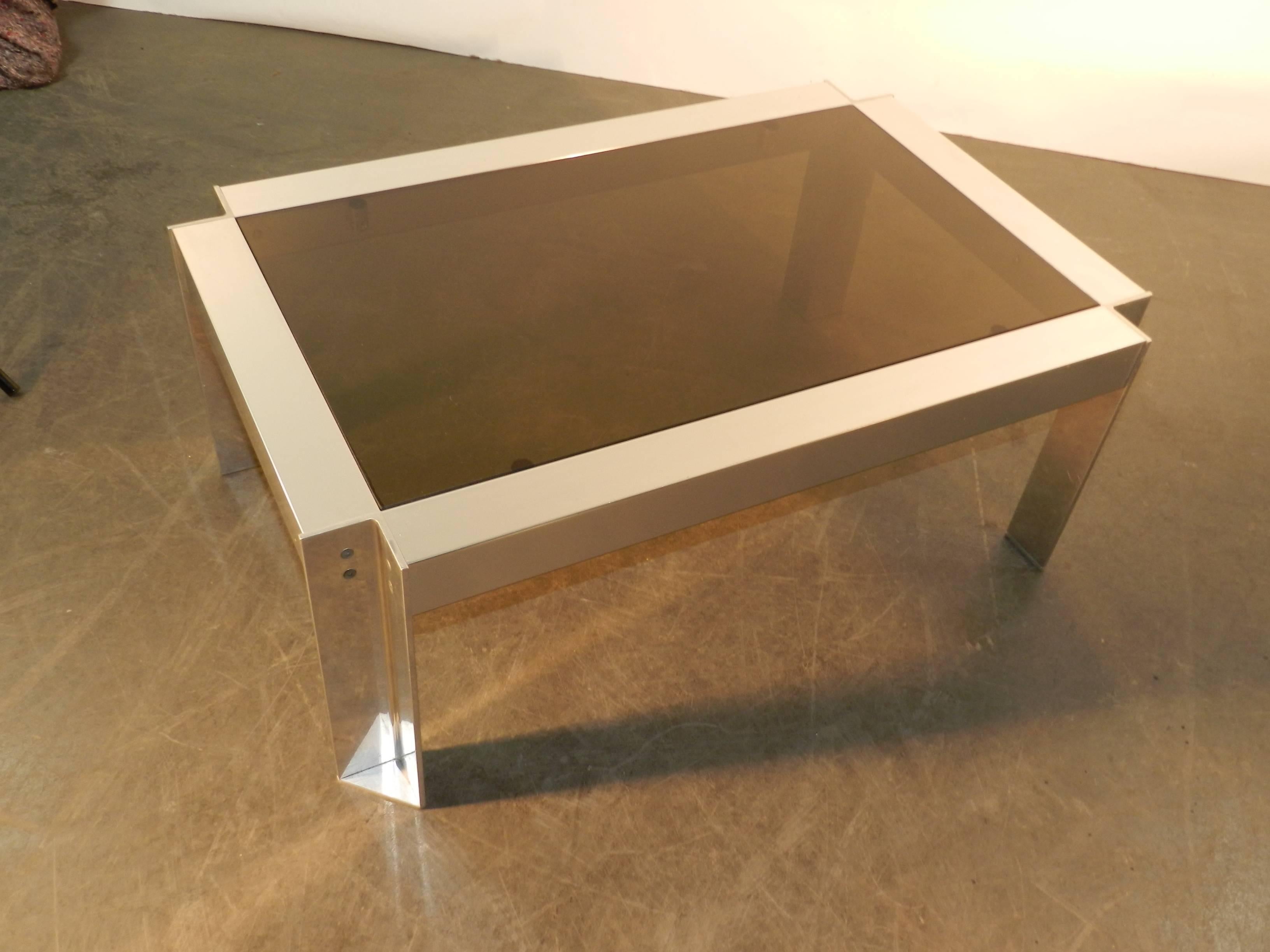 Mid-Century Modern Georges Frydman, Coffee Table in Brushed Steel, Edition E.F.A For Sale