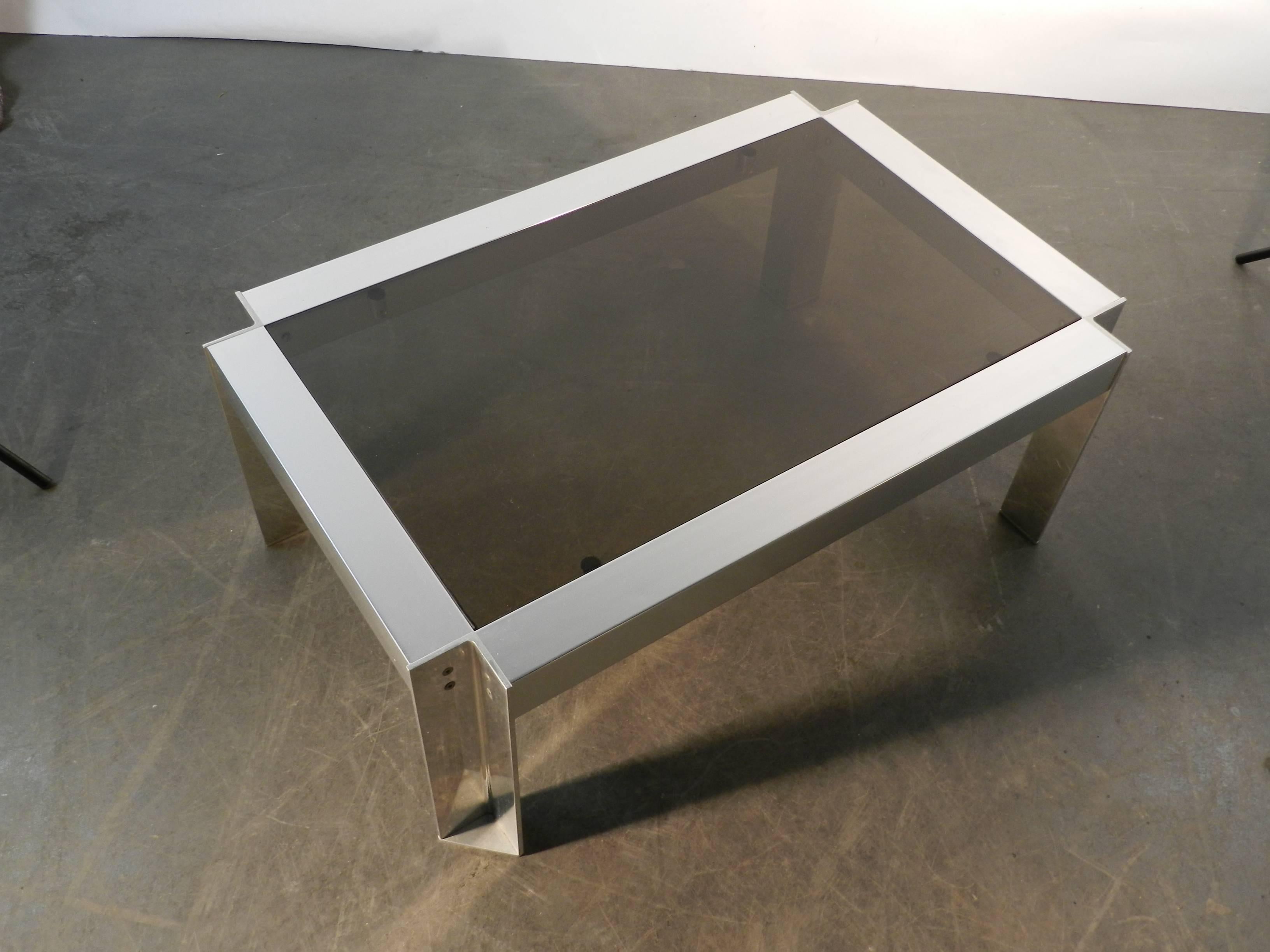 French Georges Frydman, Coffee Table in Brushed Steel, Edition E.F.A For Sale