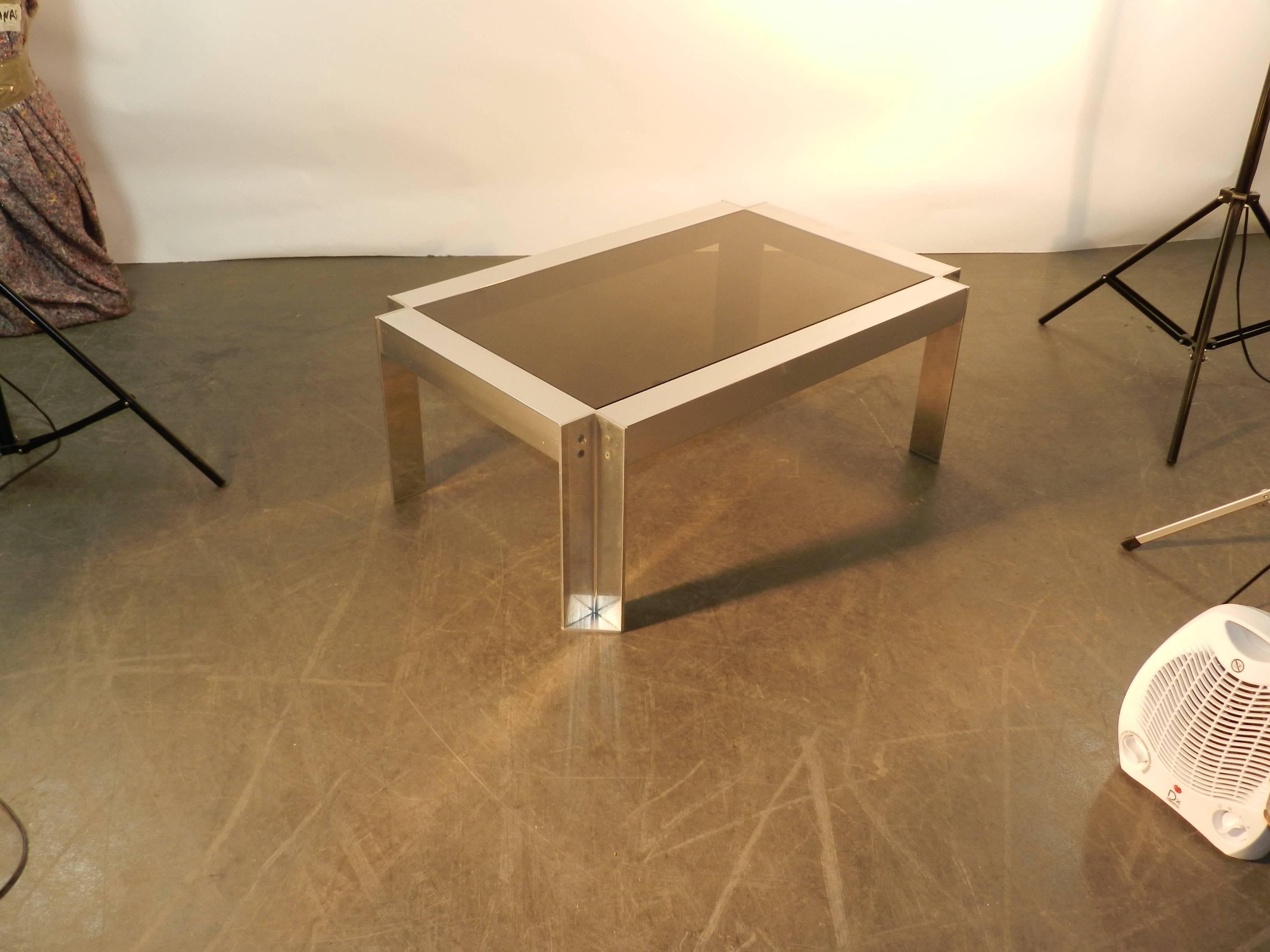 Georges Frydman, Coffee Table in Brushed Steel, Edition E.F.A In Excellent Condition For Sale In Saint-Ouen, FR