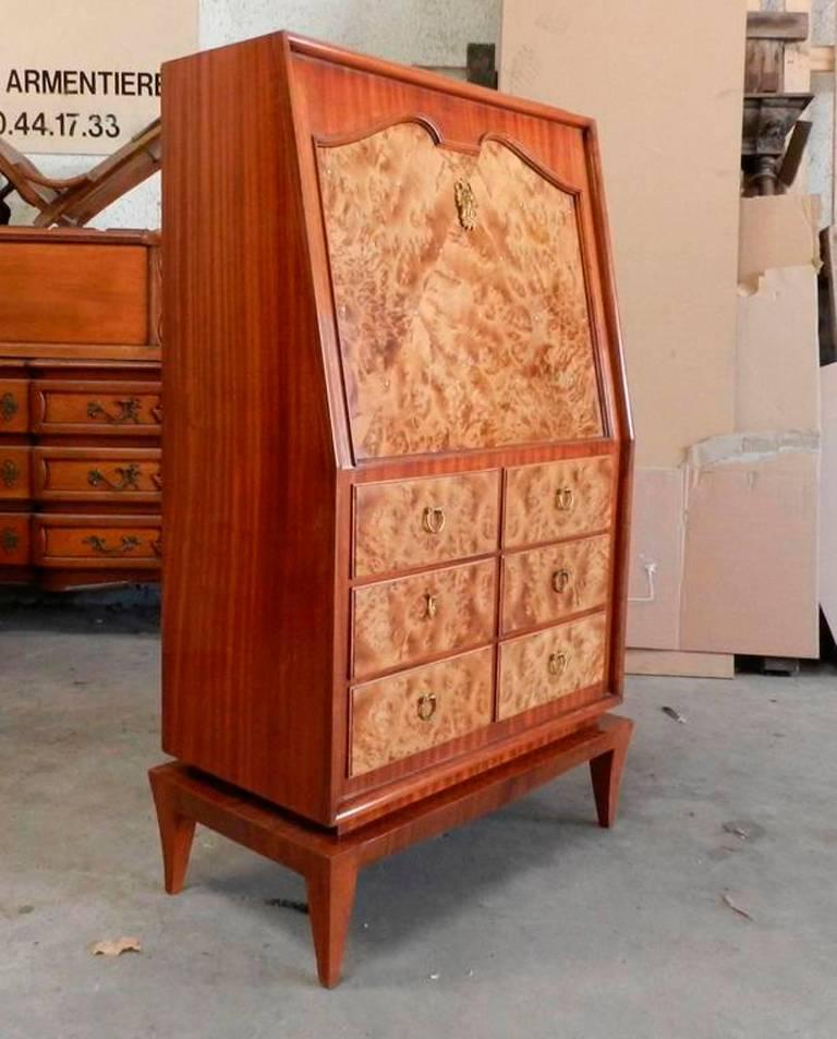 French Rene Drouet Attributed, Art Deco walnut  and Thuya Burr Cabinet For Sale