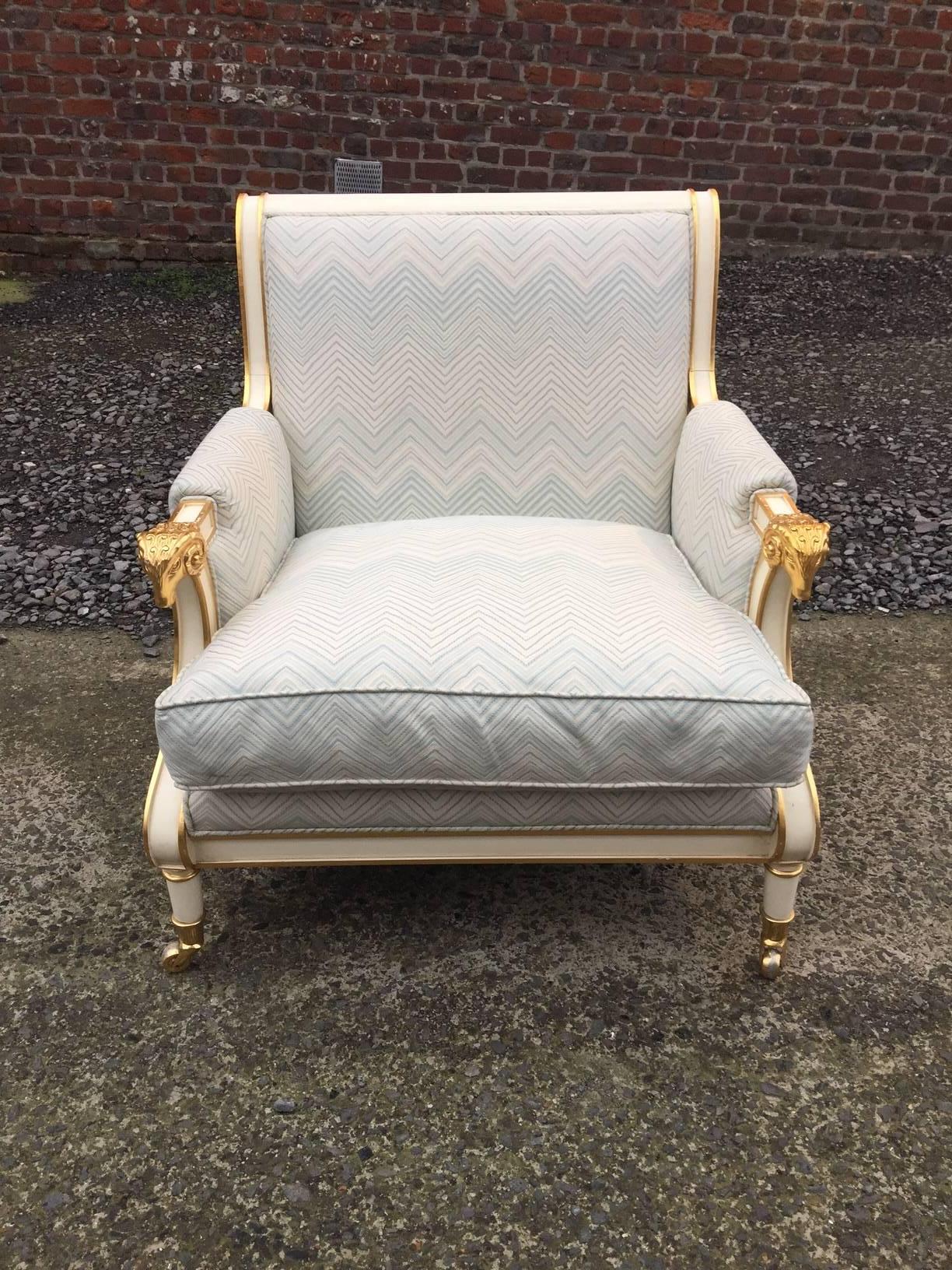 Late 20th Century Maison Romeo, Large Neoclassical Bergère Chair, circa 1980 For Sale