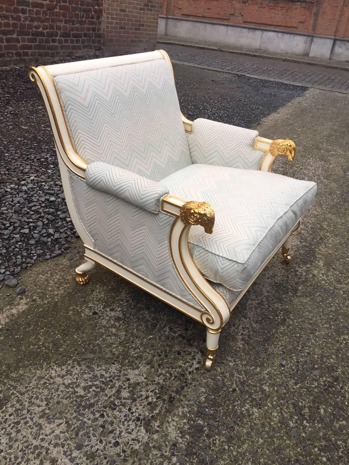 Wood Maison Romeo, Large Neoclassical Bergère Chair, circa 1980 For Sale