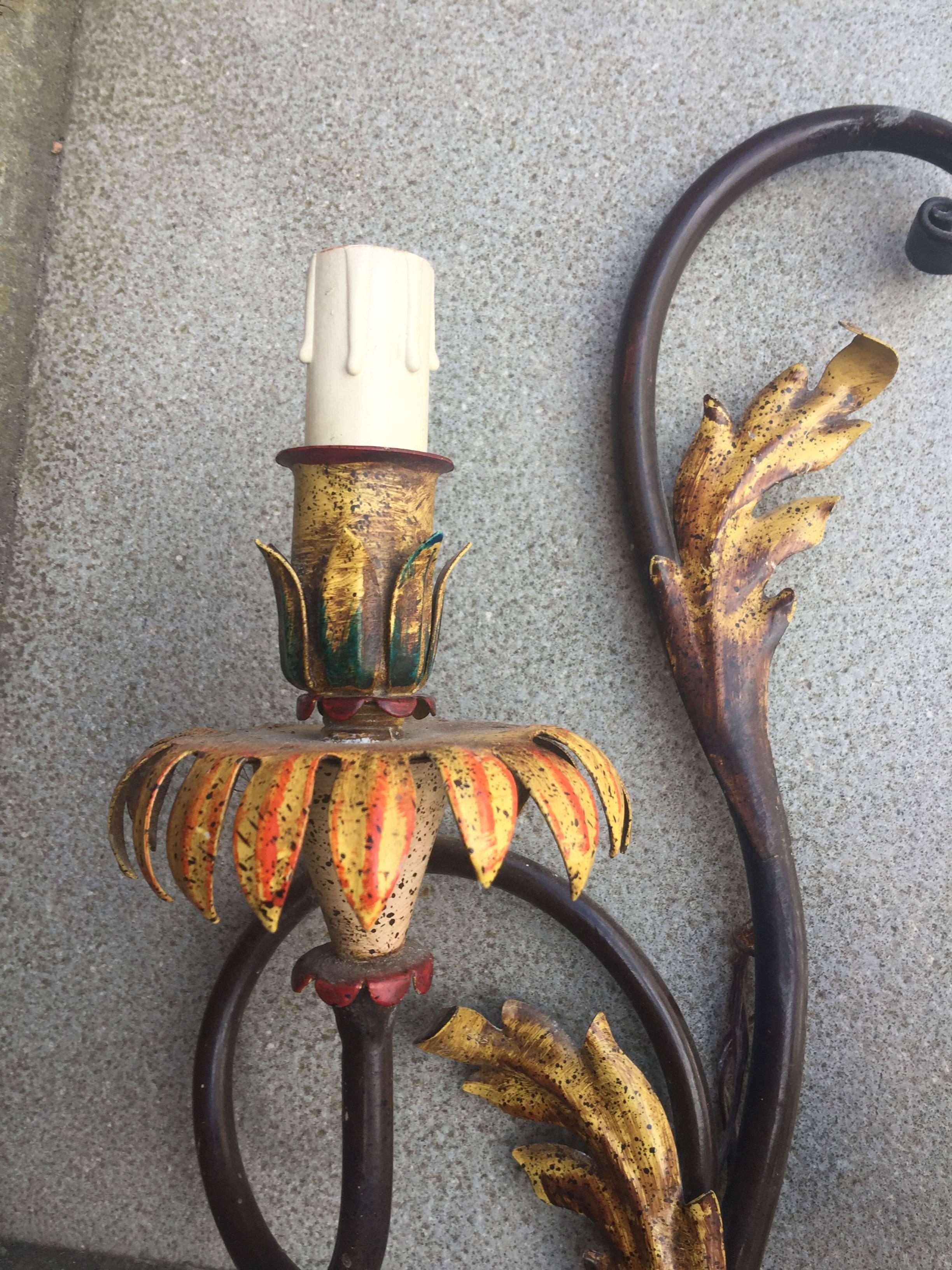 Set of Nine Lacquered Wrought Iron Sconces with Two Lights In Excellent Condition In Saint-Ouen, FR