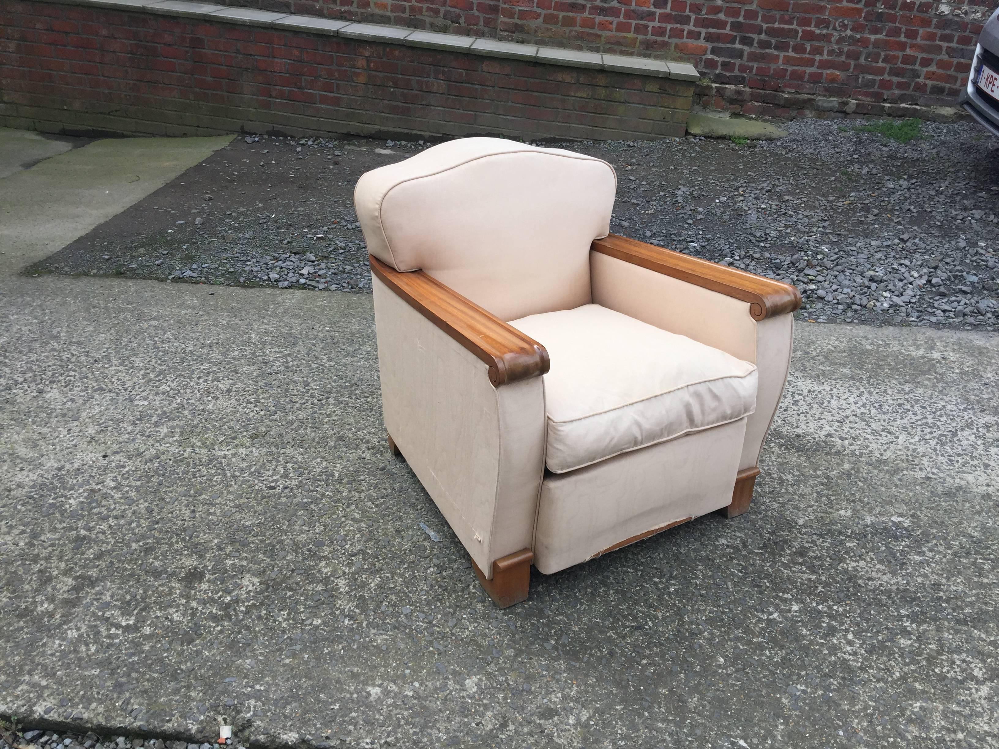 French Gaston Poisson, Pair of Art Deco walnut Armchairs circa 1935 For Sale