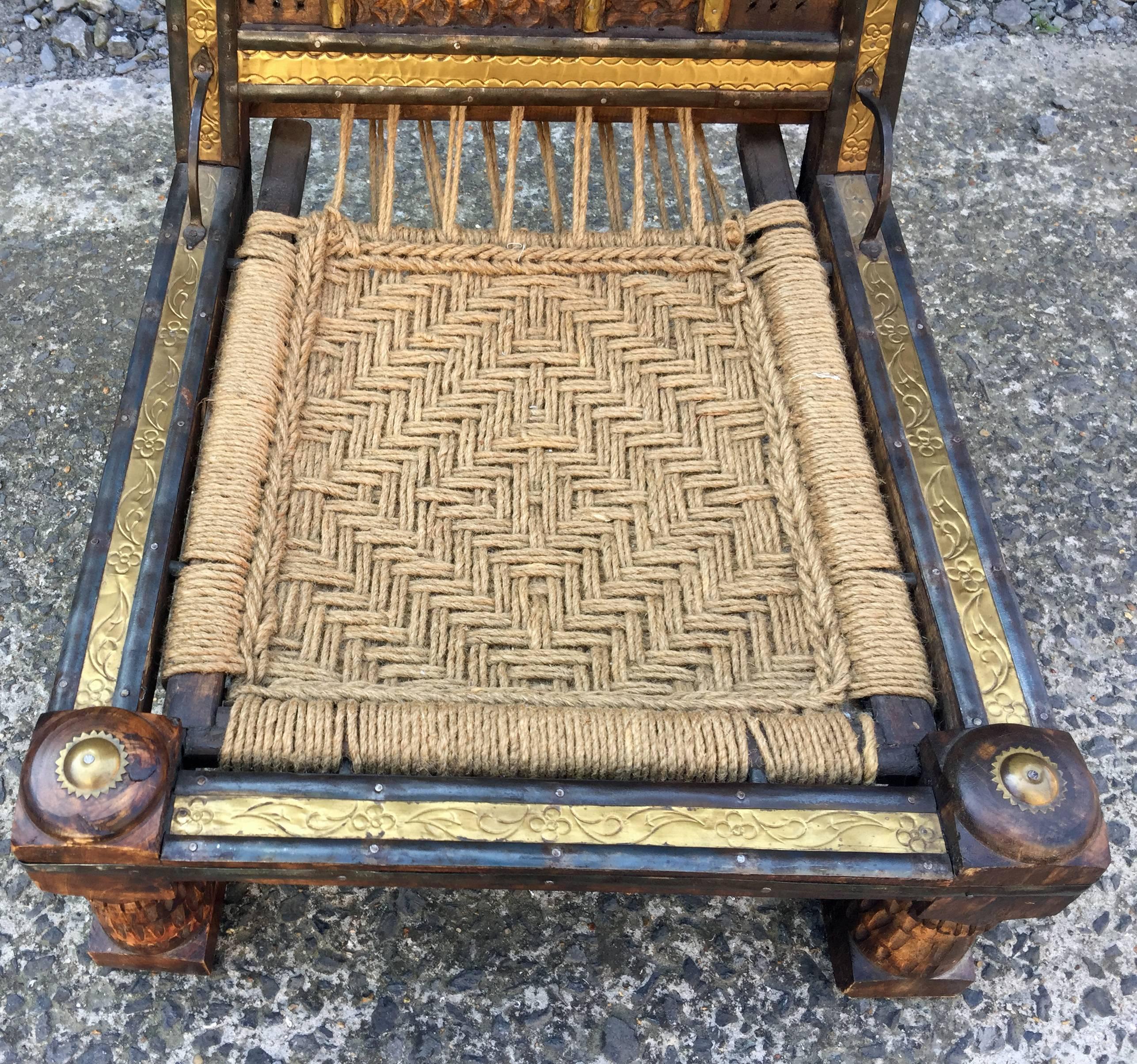 Four Orientalist Chairs in Wood and Rope, circa 1950 In Excellent Condition For Sale In Saint-Ouen, FR