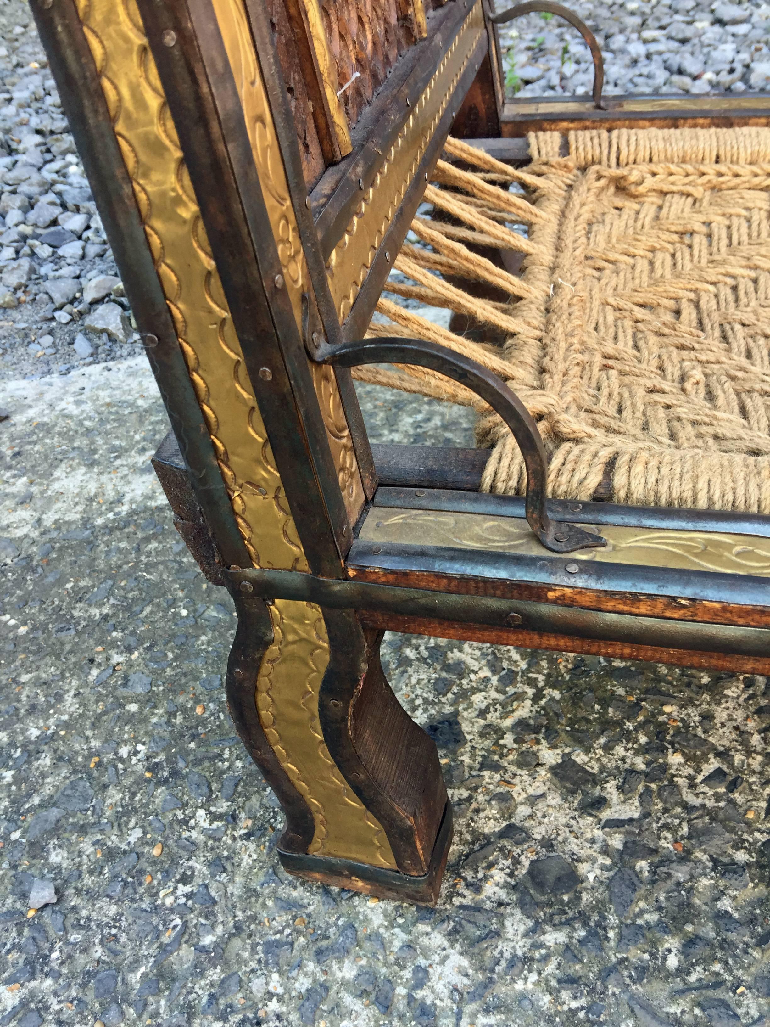 20th Century Four Orientalist Chairs in Wood and Rope, circa 1950 For Sale