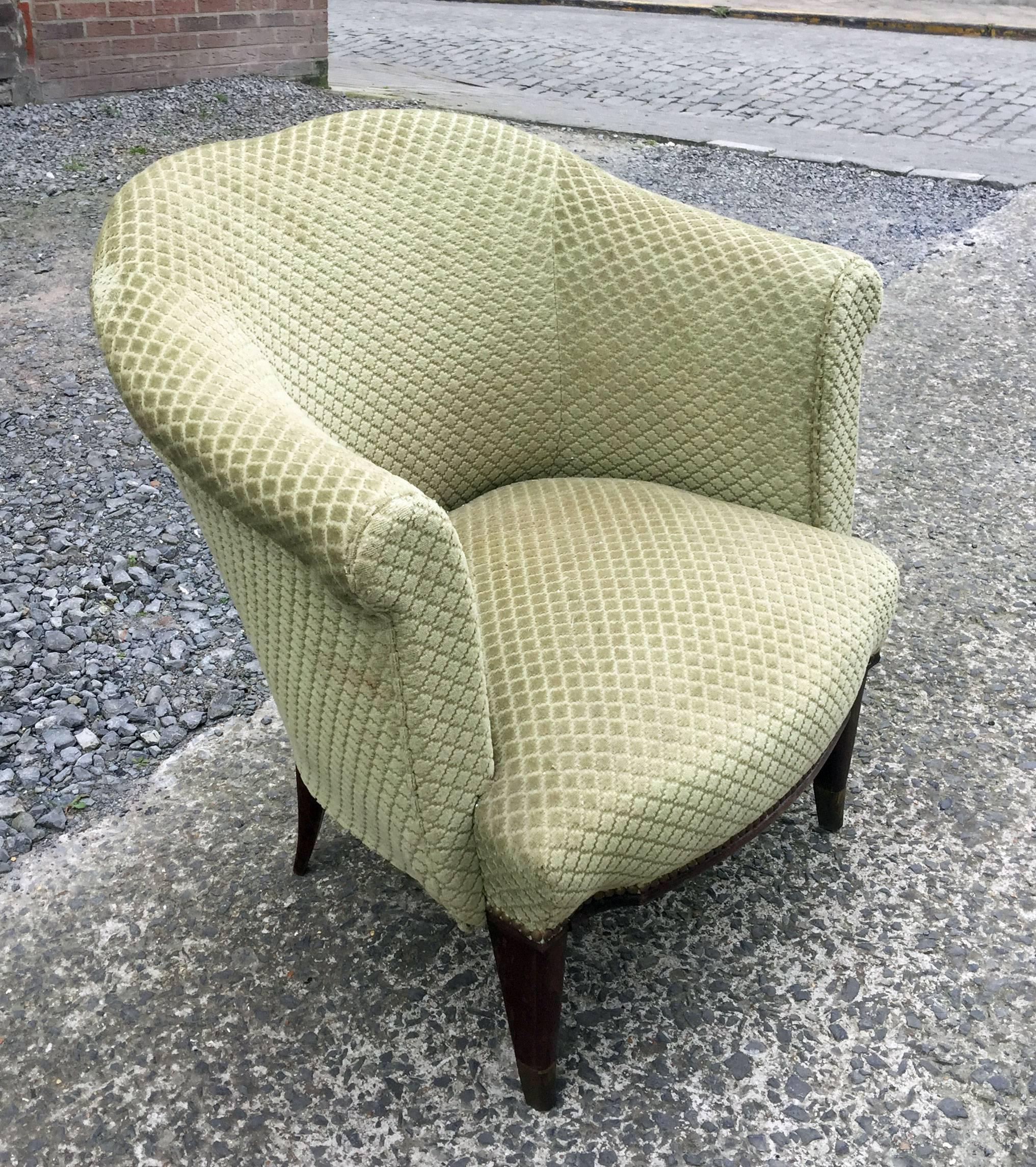 Pair of Art Deco Armchairs in Beech and Velvet, circa 1940 In Good Condition For Sale In Saint-Ouen, FR