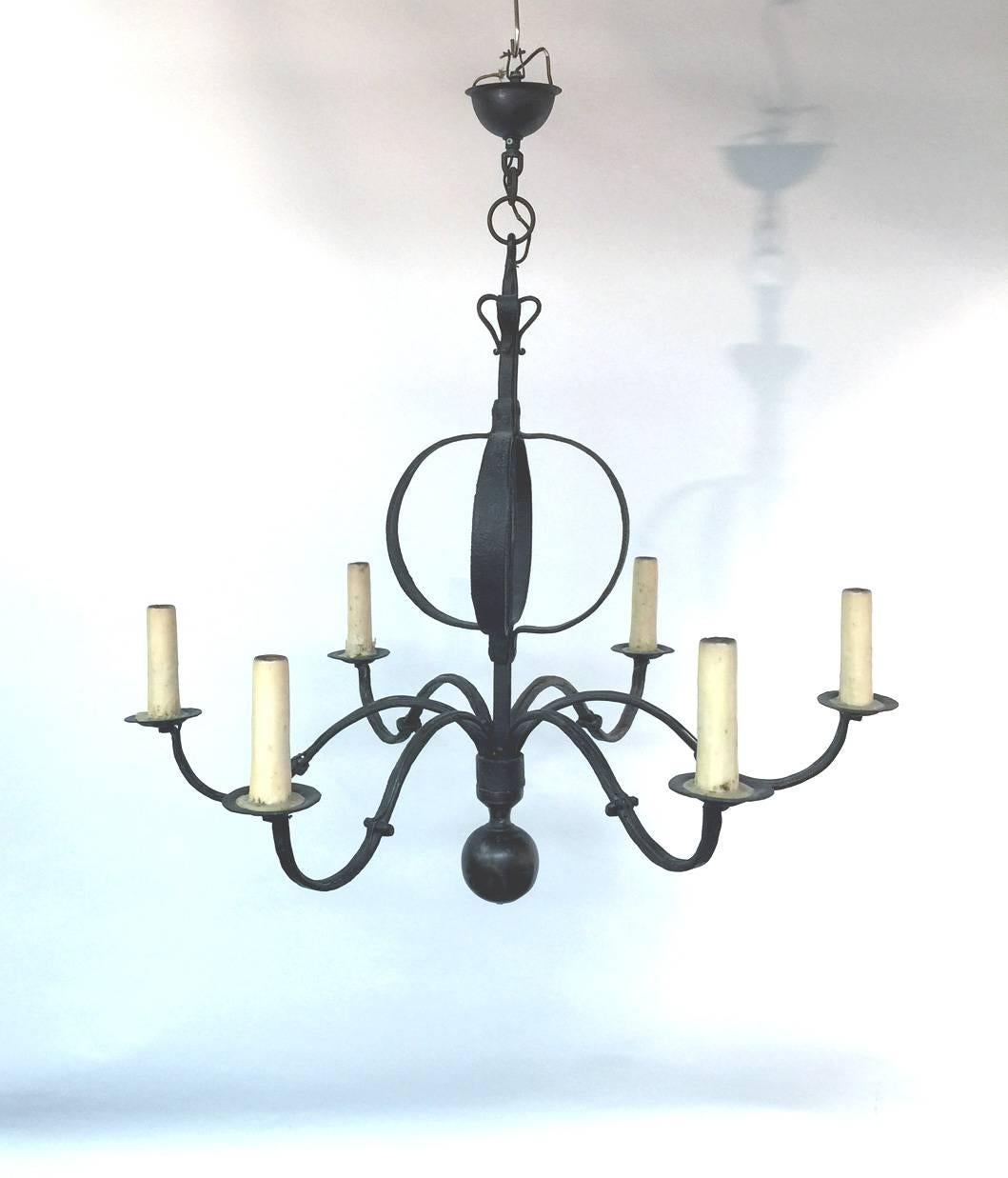 Neorustic Wrought Iron Pendant, circa 1950 In Excellent Condition In Saint-Ouen, FR