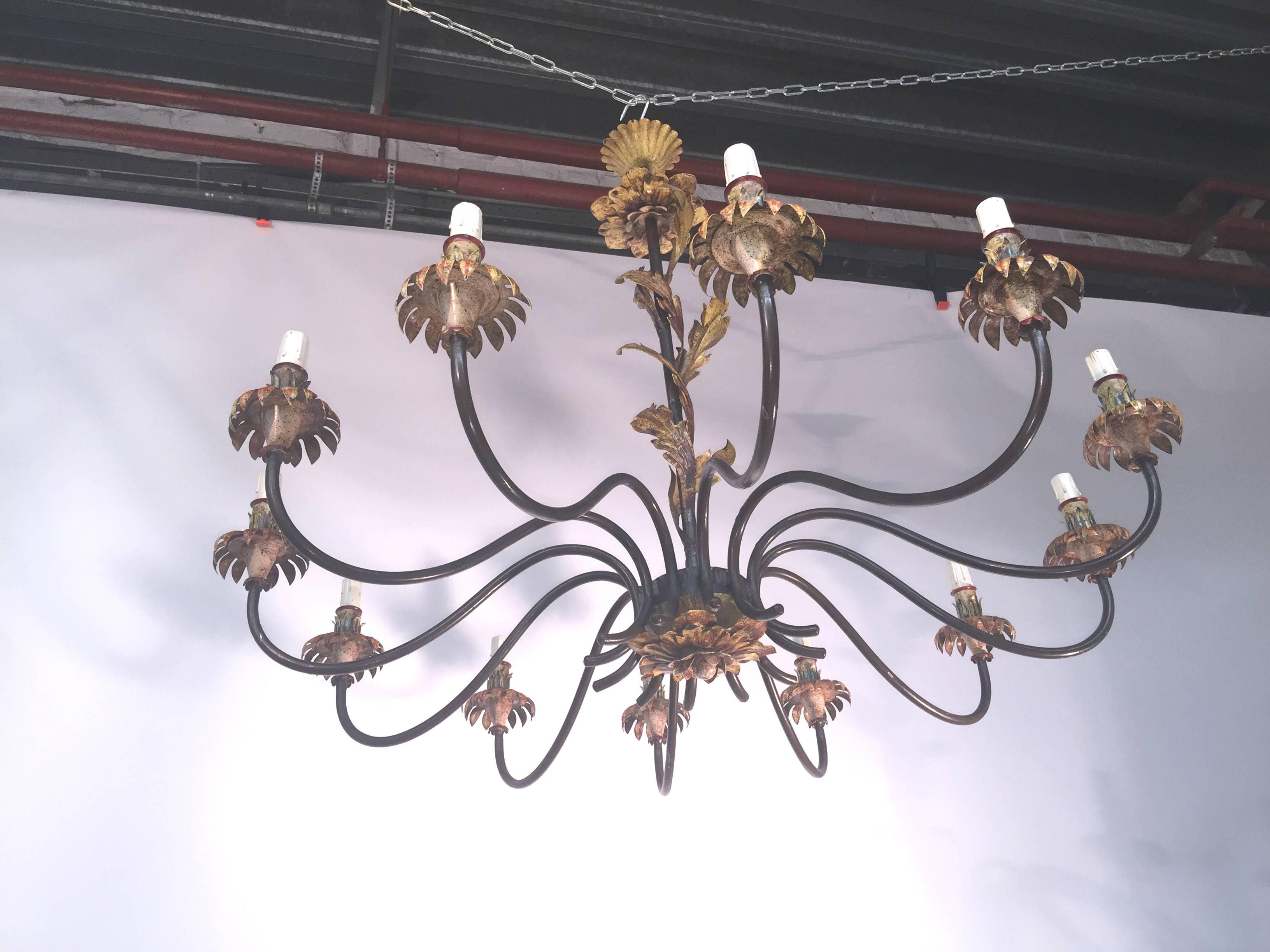 Twelve Lights Lacquered Wrought Iron Chandelier 1