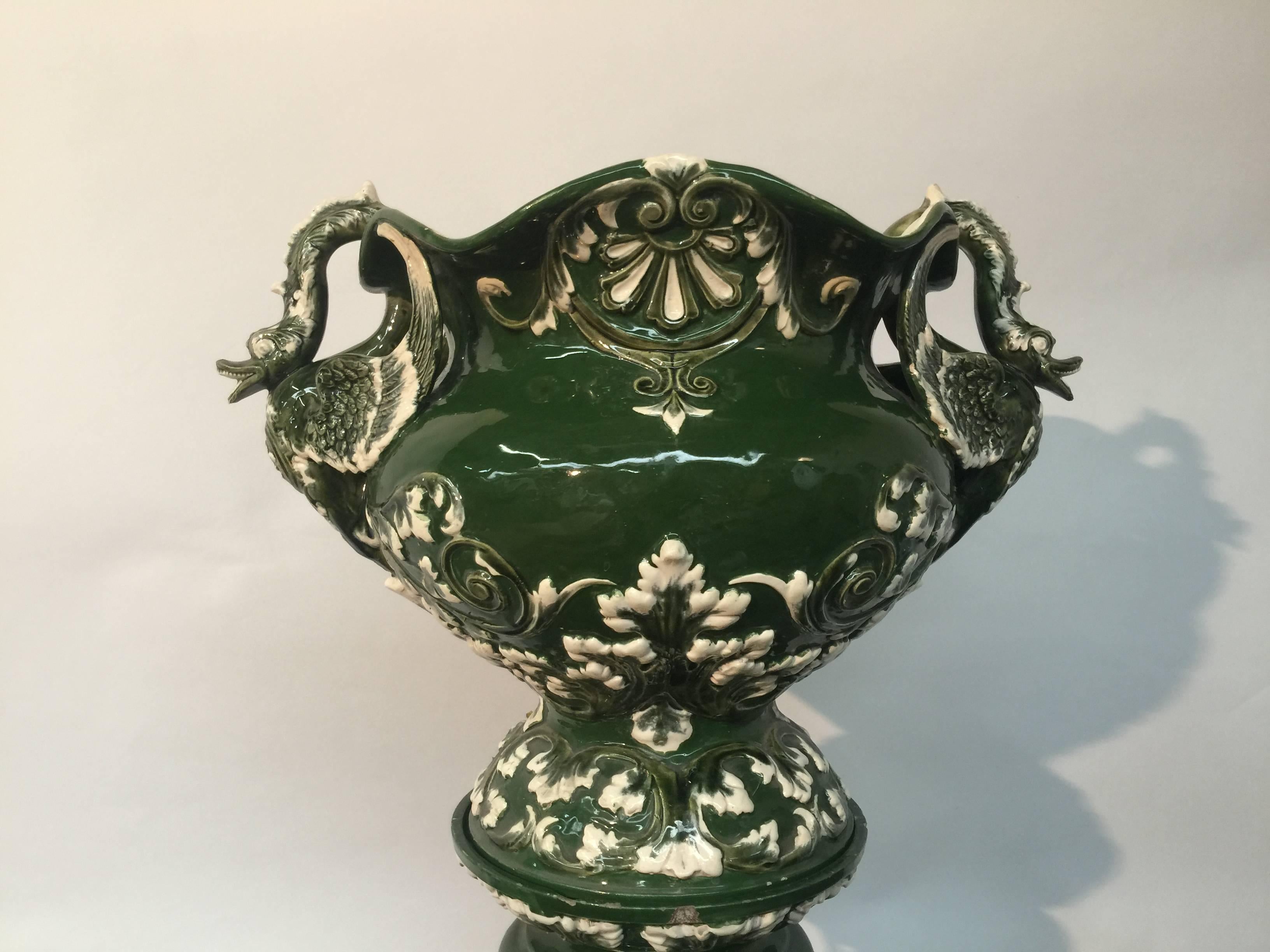 20th Century Art Nouveau Ceramic Pedestal and Its Planter, circa 1900 For Sale