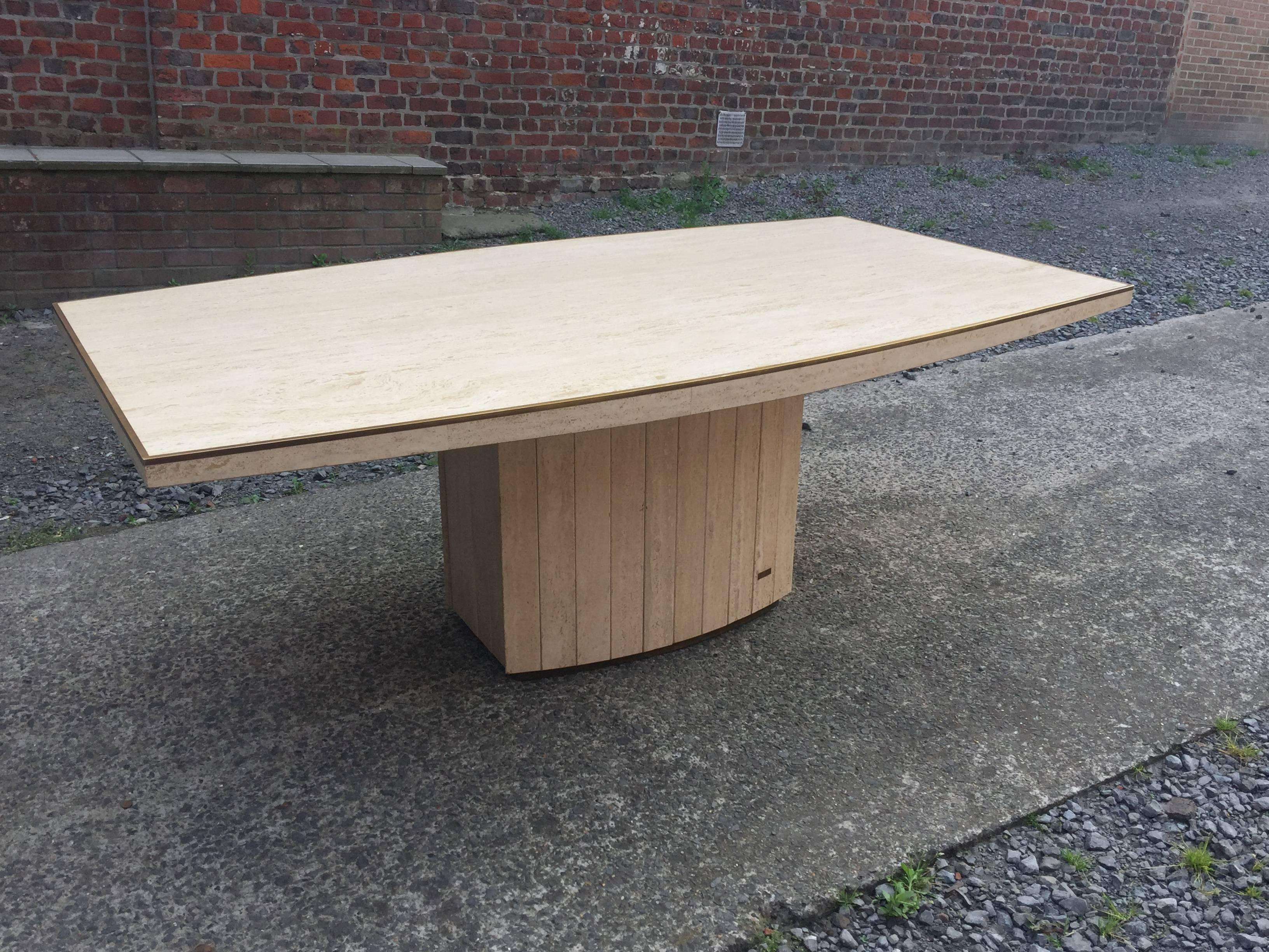 Jean Charles, Large Table in Travertine circa 1980, Signed In Good Condition For Sale In Saint-Ouen, FR