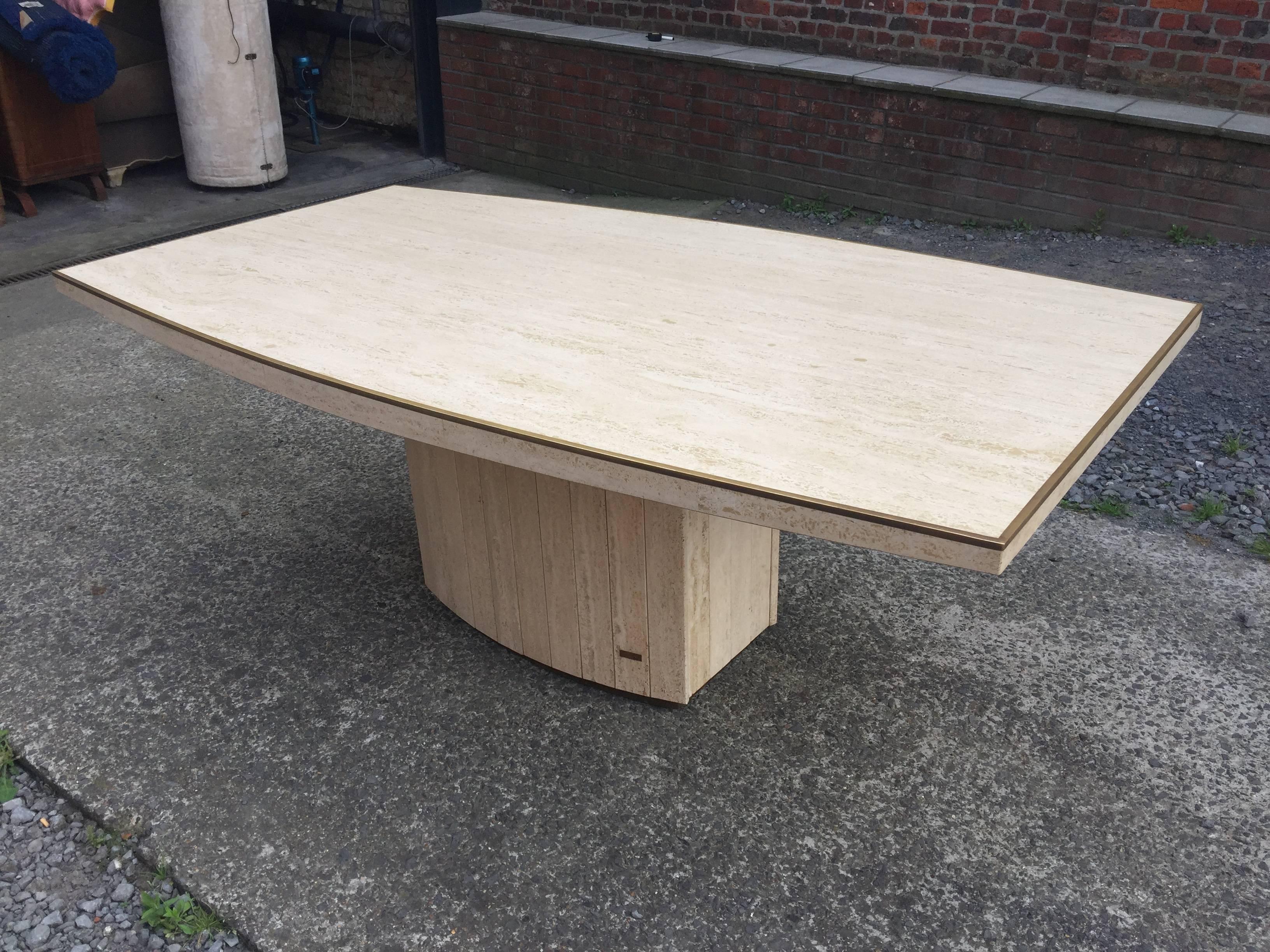 Late 20th Century Jean Charles, Large Table in Travertine circa 1980, Signed For Sale