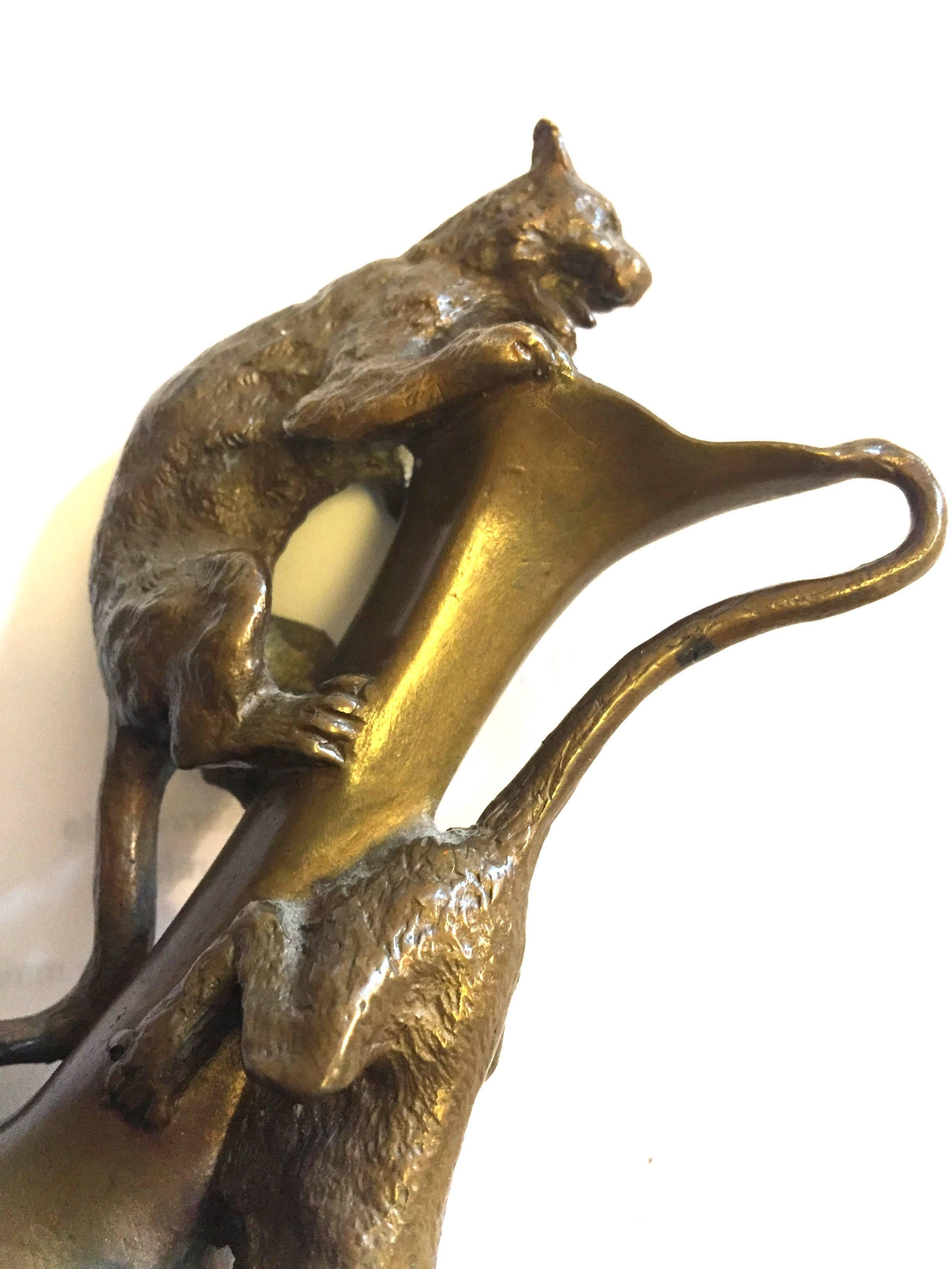 French Fratin Christophe, 1801-1864, Bronze Vase with Cats Design