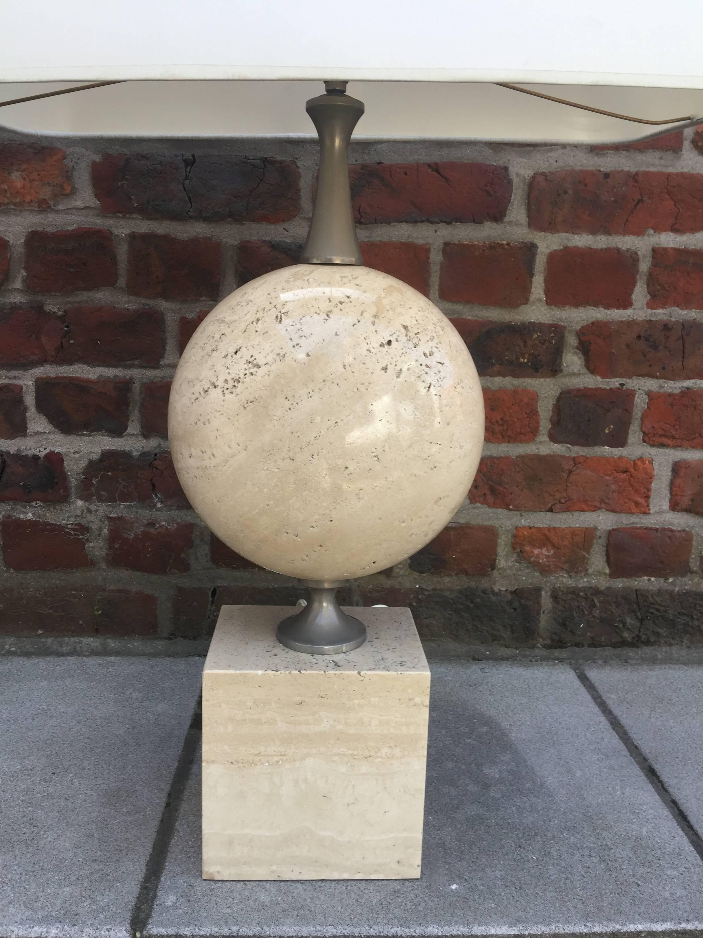 Pair of large travertine table lamps by Maison Barbier, France, 1970s
Measures: 60 cm high without the shade, 83cm high with the shade.