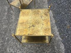 Maison Baguès Pair of Side Tables in Gilt Metal, Top in Cloudy Mirror