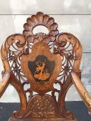 19th Century, Black Forest Ceremonial Armchair in Walnut and Carved Wood