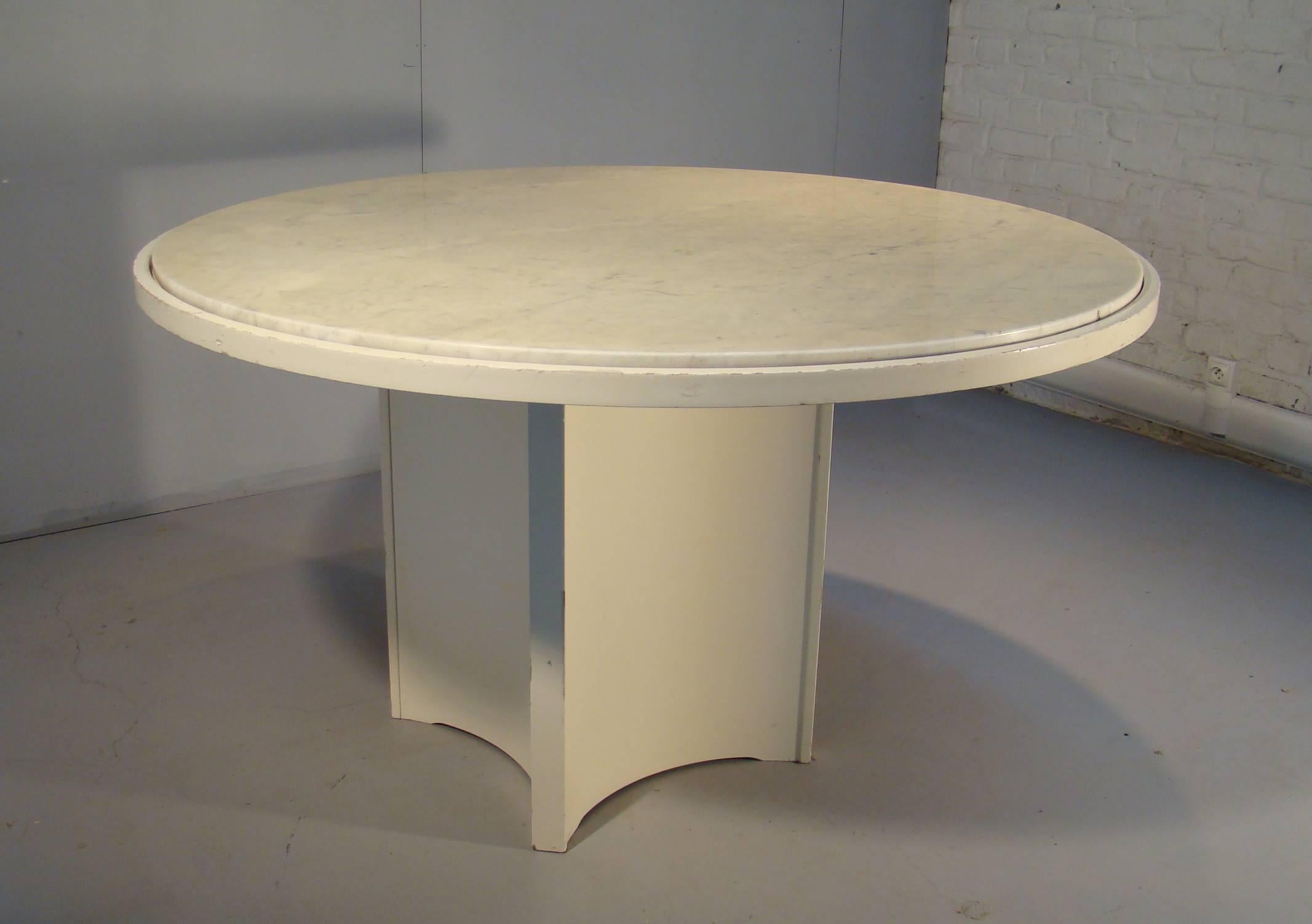 1960s, French Work, Large Dining Room Table in Lacquered Plywood and Marble In Good Condition For Sale In Saint-Ouen, FR