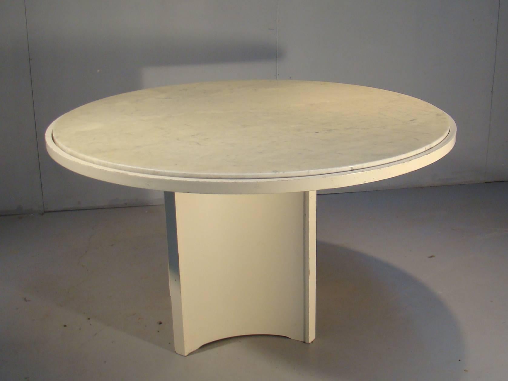1960s, French work, large dining room table in lacquered plywood and marble.