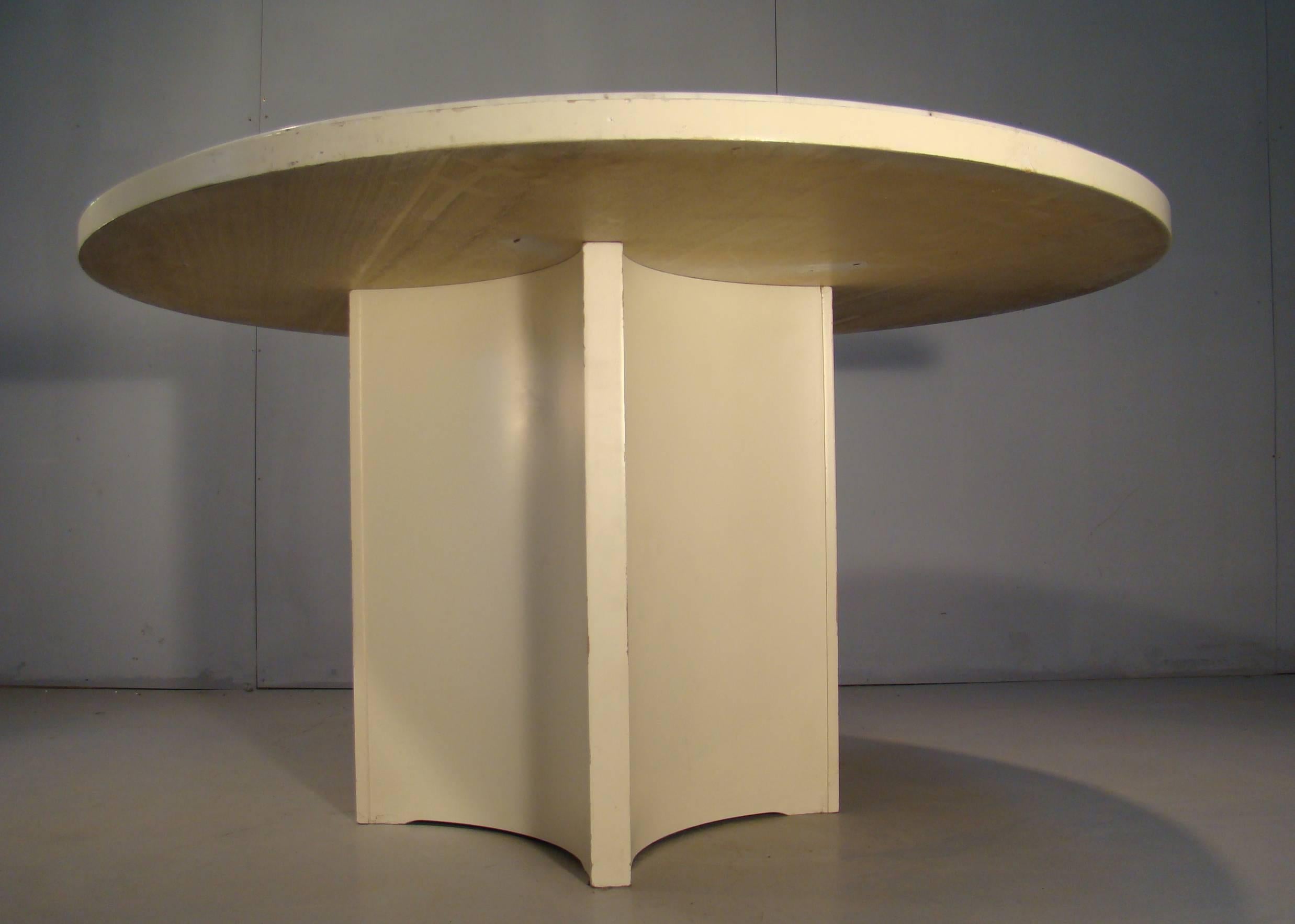 Modern 1960s, French Work, Large Dining Room Table in Lacquered Plywood and Marble For Sale