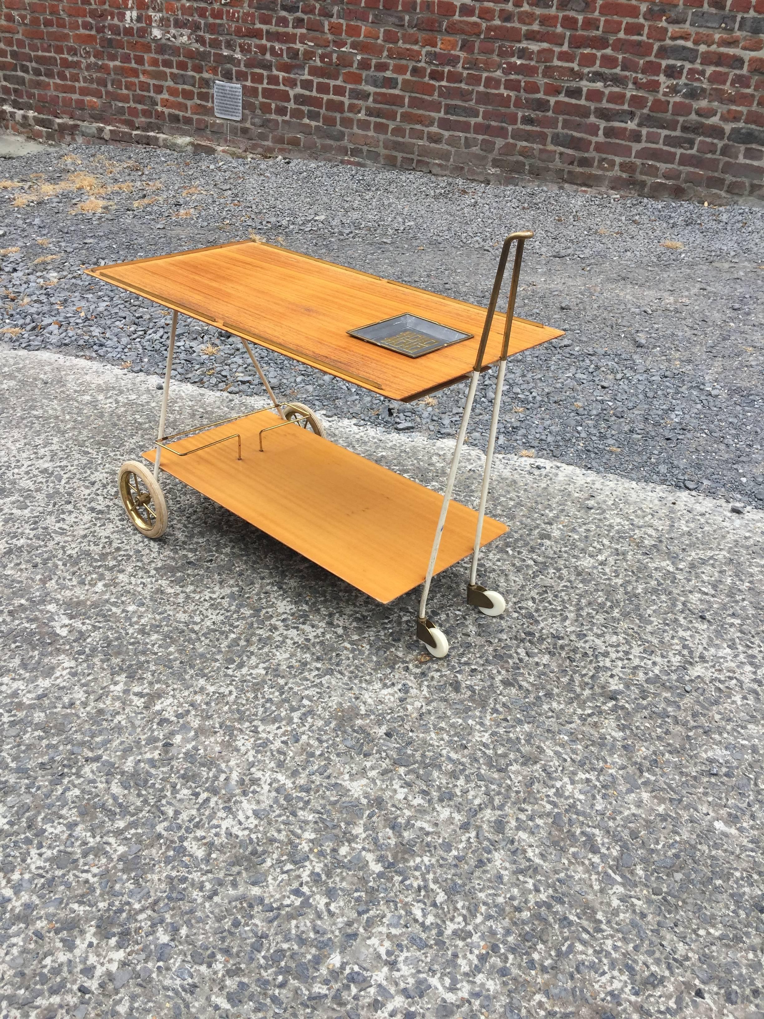 Mid-Century Modern Rosewood, Brass and Lacquered Metal Trolley, circa 1960 For Sale