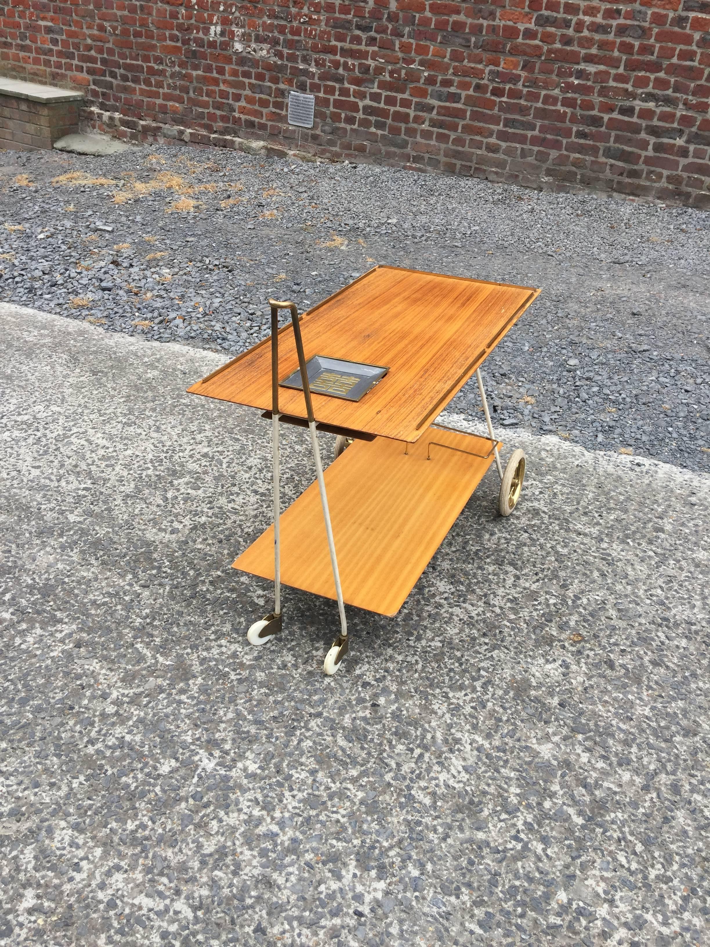 European Rosewood, Brass and Lacquered Metal Trolley, circa 1960 For Sale