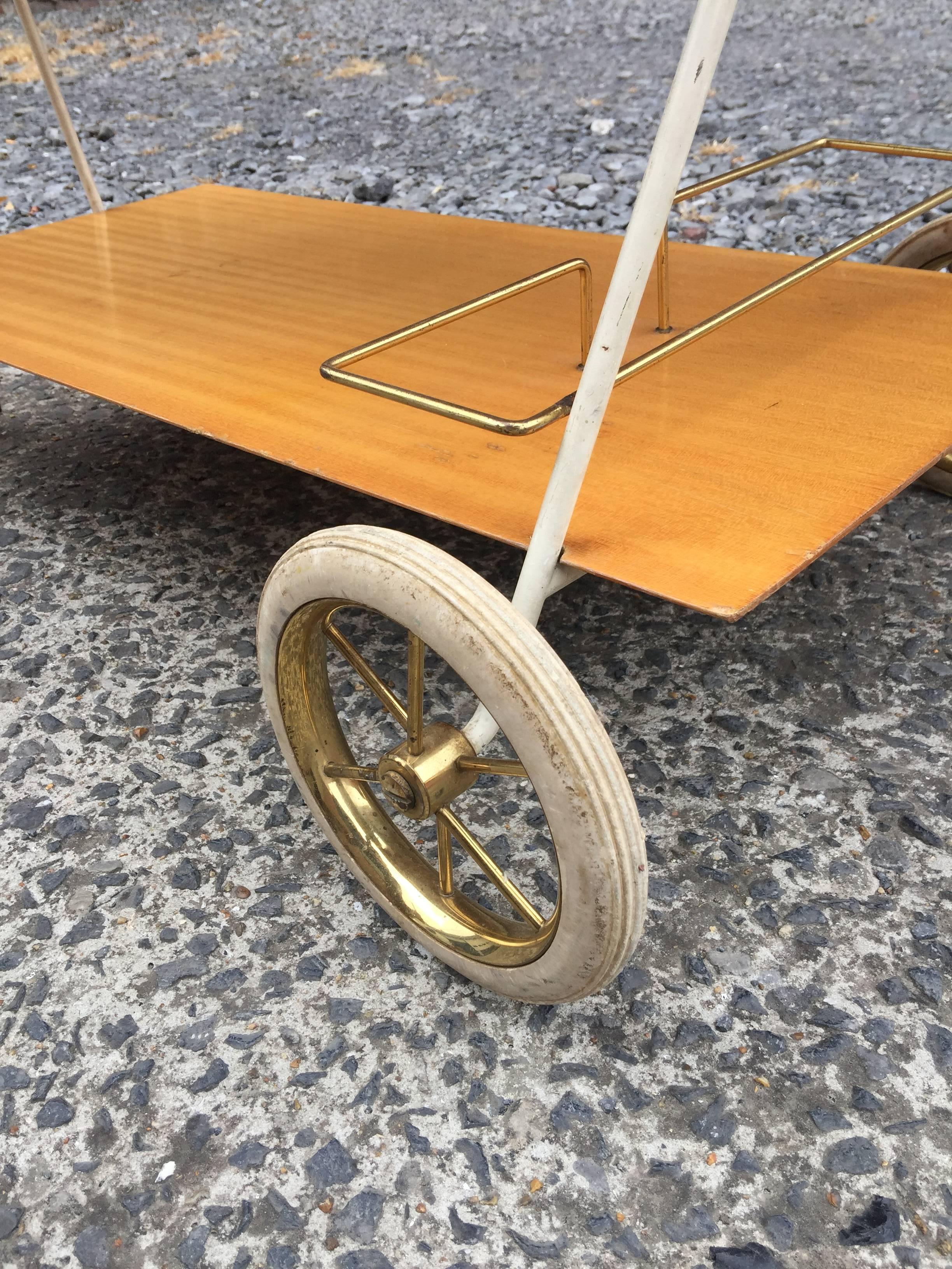 Rosewood, Brass and Lacquered Metal Trolley, circa 1960 In Good Condition For Sale In Saint-Ouen, FR