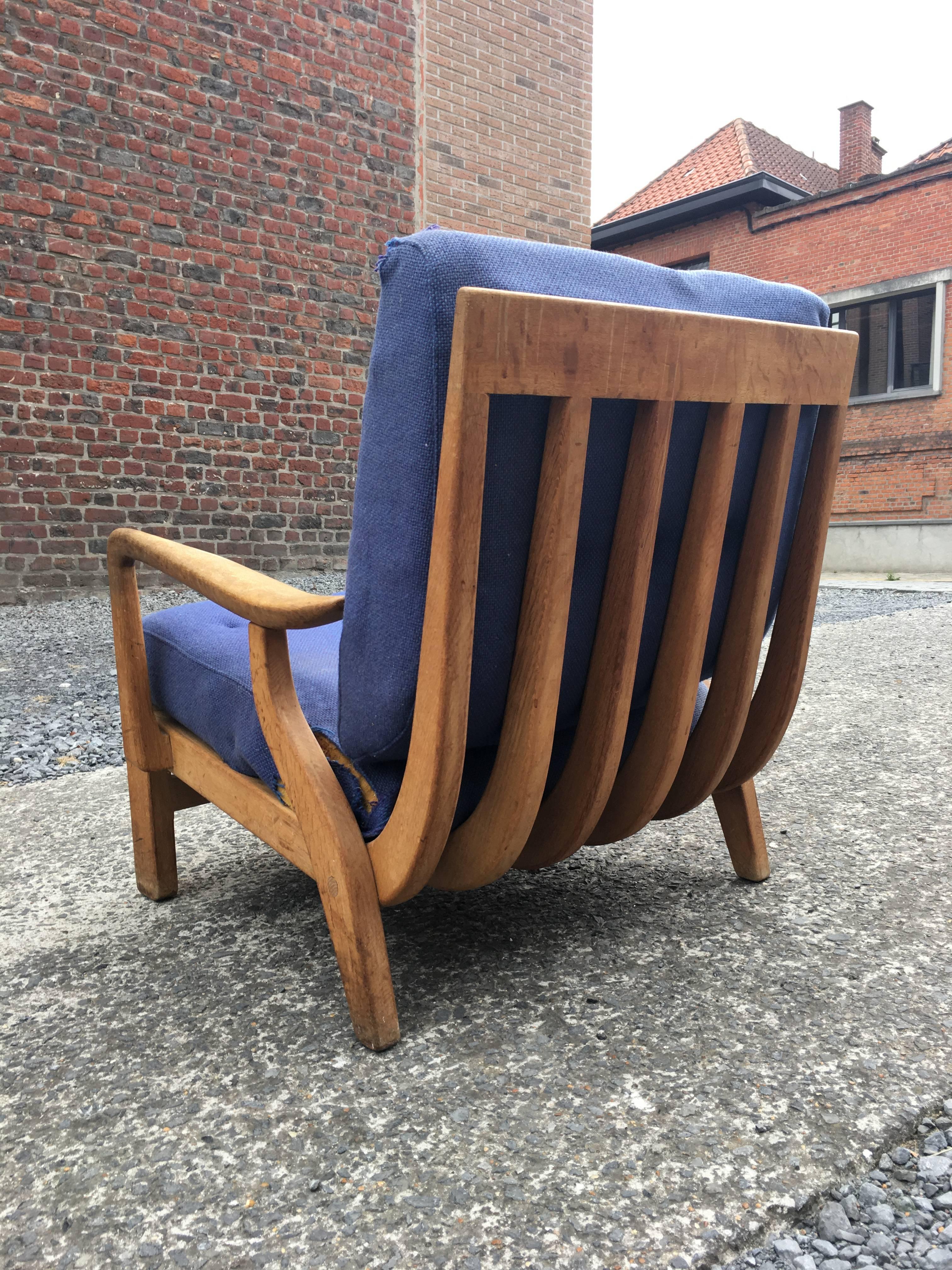 Oak Guillerme et Chambron,  3 Armchairs, Edition Votre Maison, 1980 For Sale