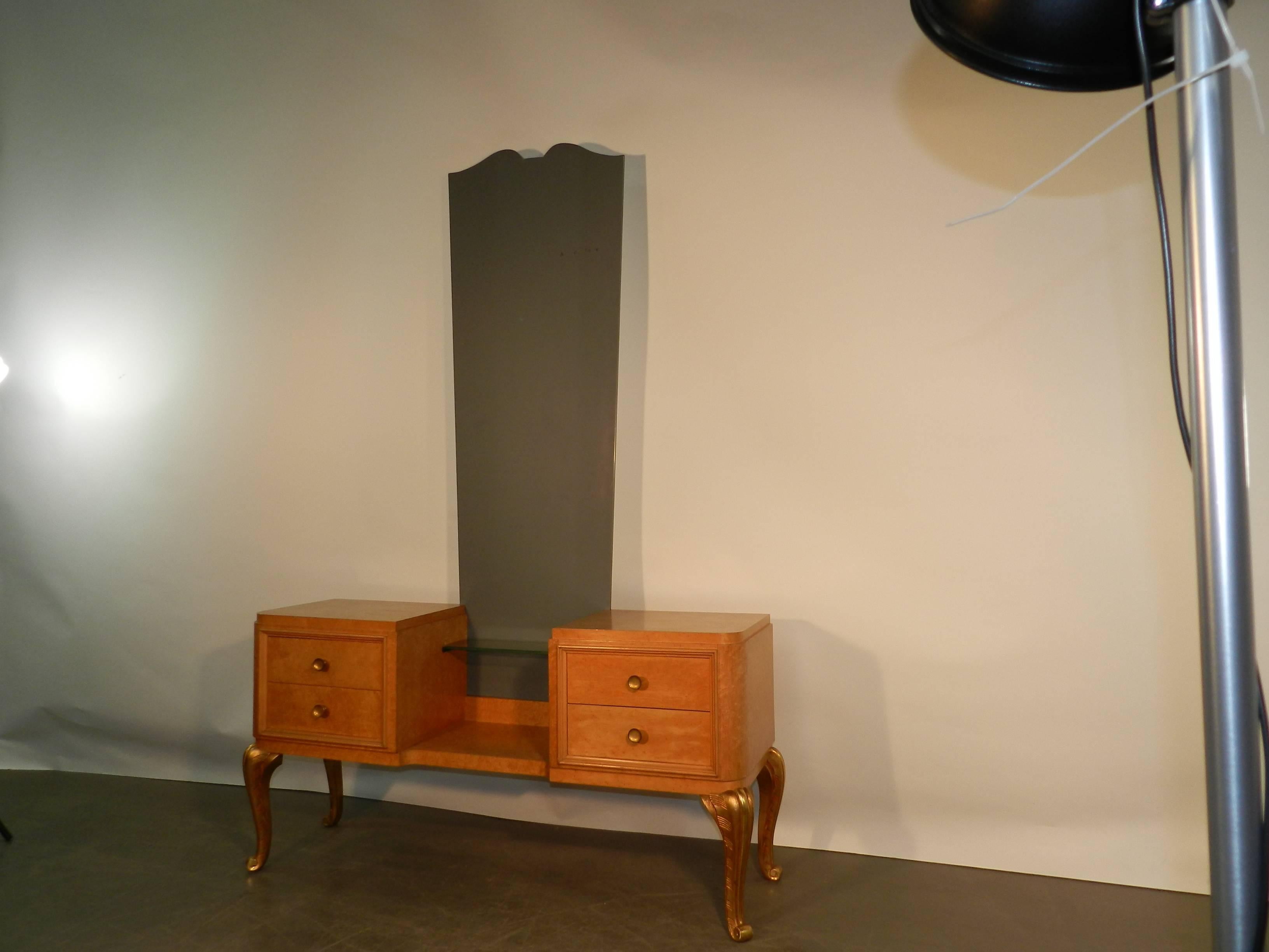 Maison Jansen, Art Deco Dressing Table in Lemon Tree and Gilt Metal In Good Condition For Sale In Saint-Ouen, FR