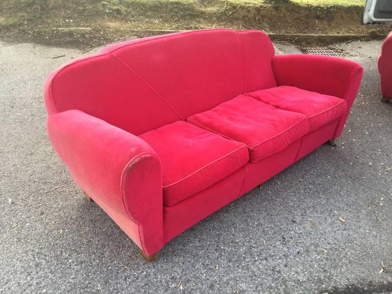 Art Deco Lounge Suite, circa 1940, ThreeSeat Sofa and Four Armchairs