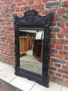 Carved Blacken Oak Mirror, Breton Style, circa 1900