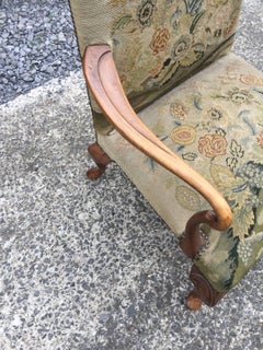 Queen Anne Armchair in Carved Wood and Tapestry, Beginning of 20th Century