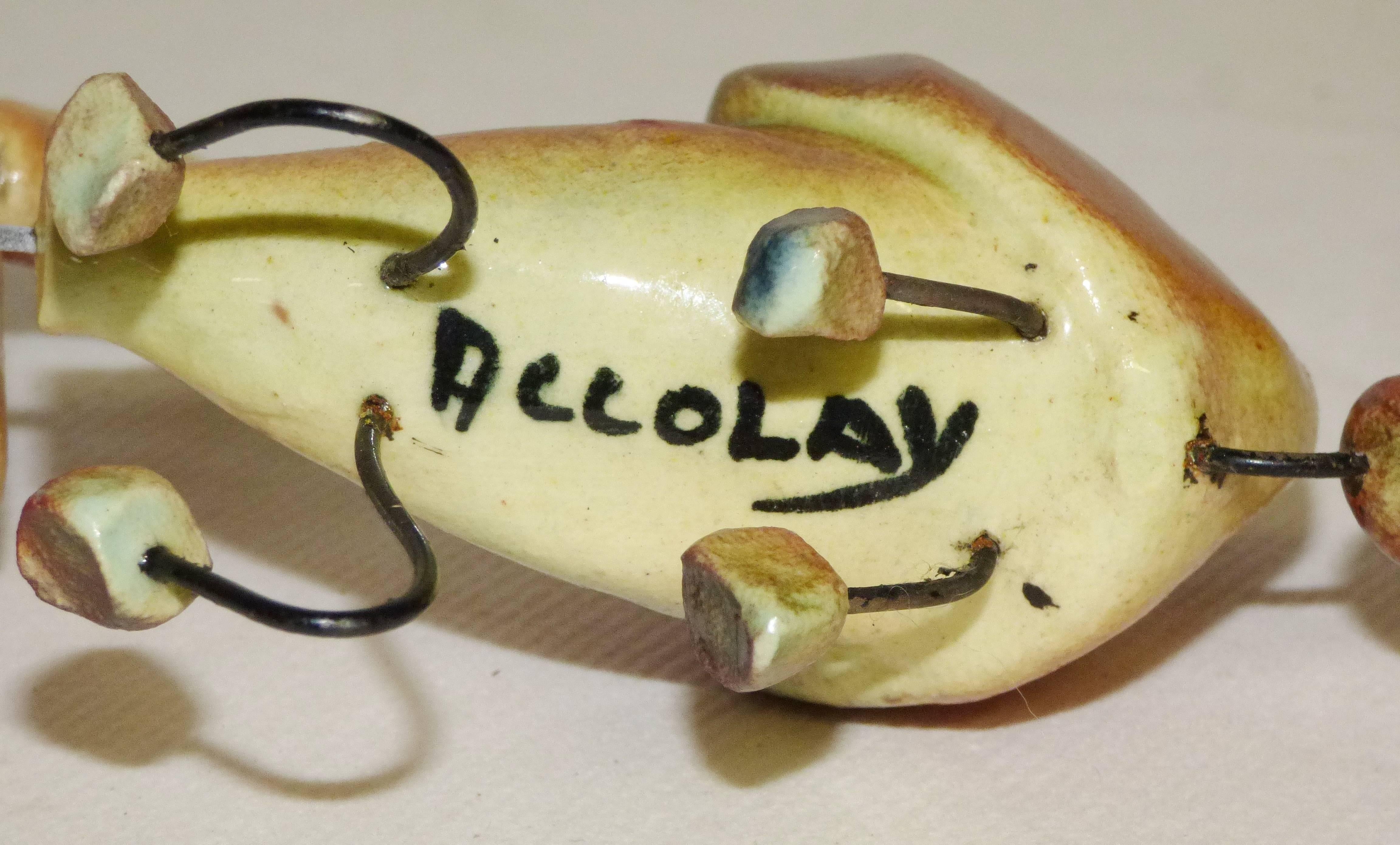 Mid-Century Modern Accolay, Three Animals in Wire and Ceramic Cat, Pelican and Rabbit, Signed For Sale