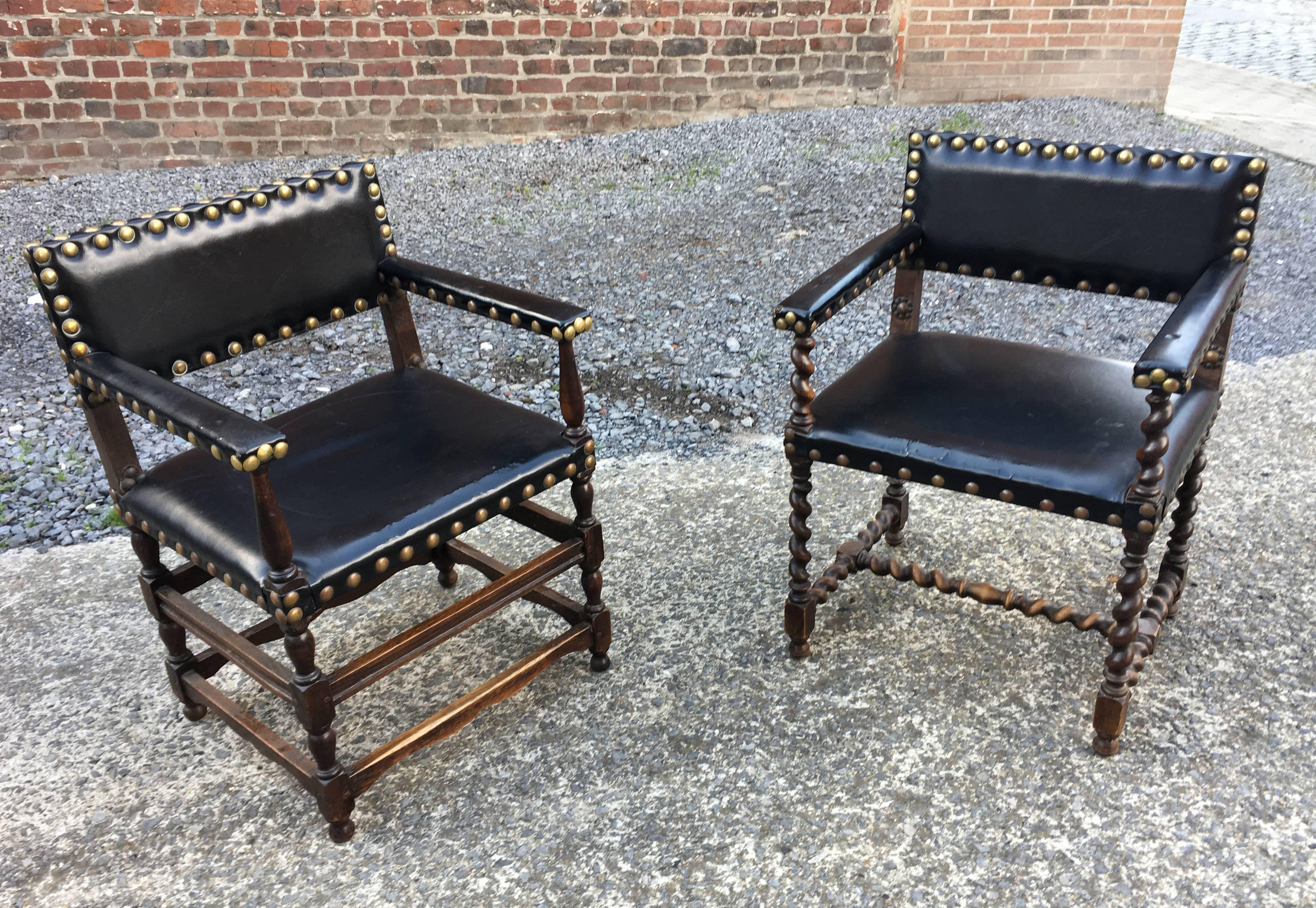 2 Louis XIII style armchairs circa 1900 2 different models sold individually.
