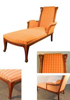 Ecole de Nancy, Art Nouveau Oak Chaise Longue
