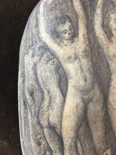 Marcel Delaris Gemälde auf Kieselstein, signiert auf der Rückseite