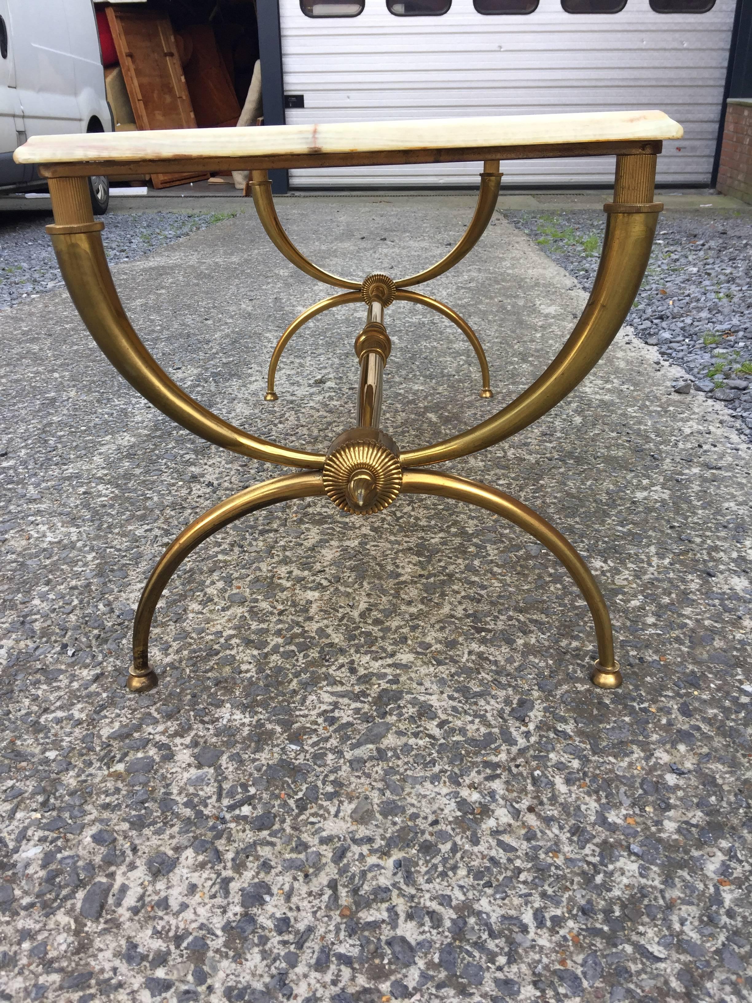 Mid-Century Modern Bronze Coffee Table Attributed to Maison Jansen, Top in Onyx