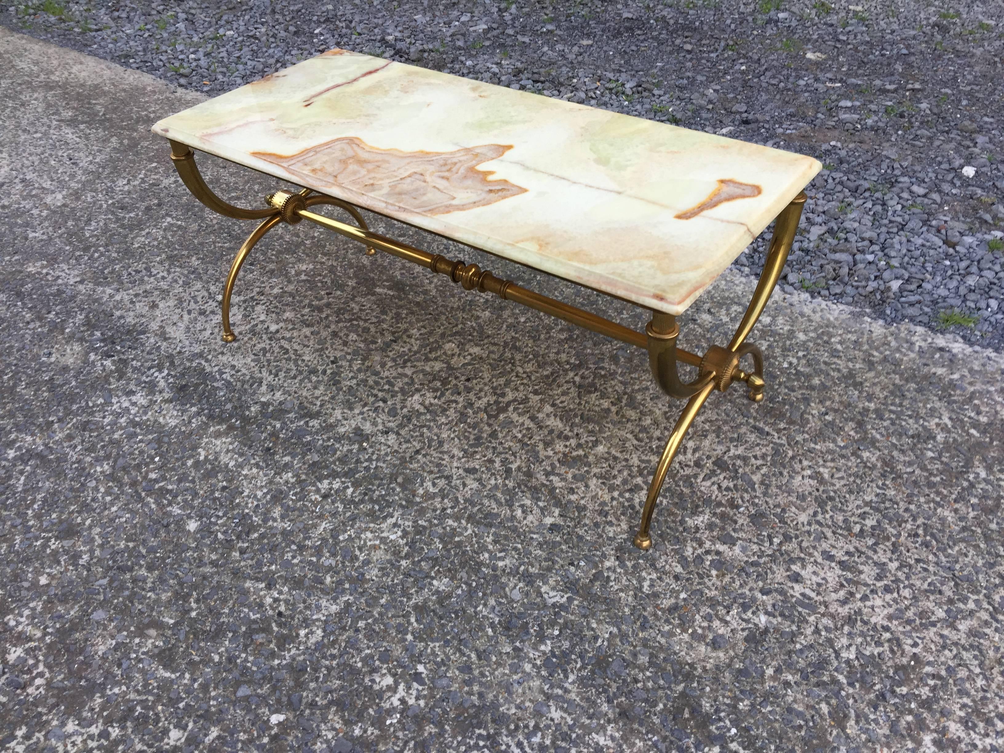Bronze Coffee Table Attributed to Maison Jansen, Top in Onyx 2