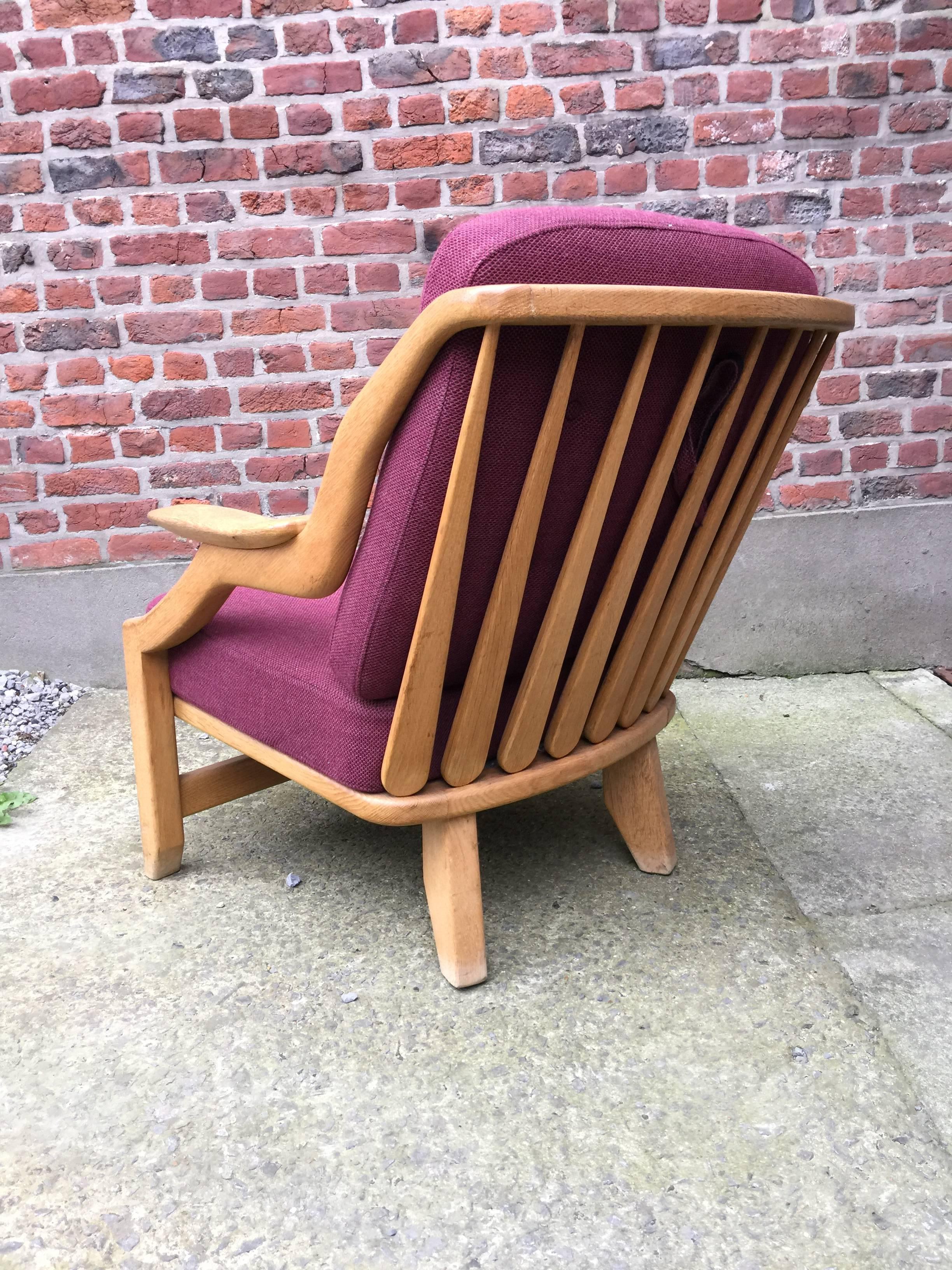 Mid-Century Modern Guillerme & Chambron Oak Easy Chair, with Original Fabric For Sale