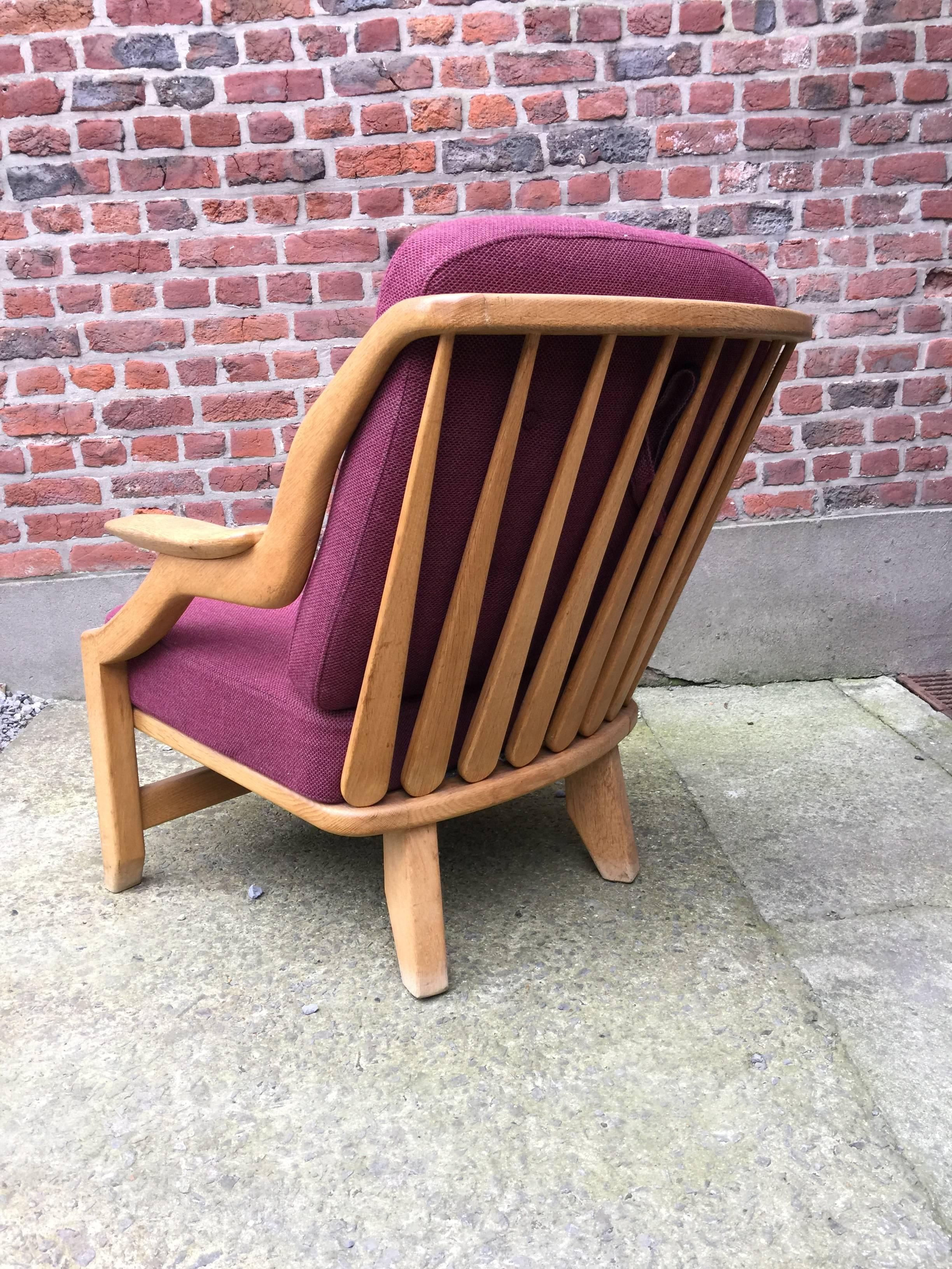 Late 20th Century Guillerme & Chambron Oak Easy Chair, with Original Fabric For Sale
