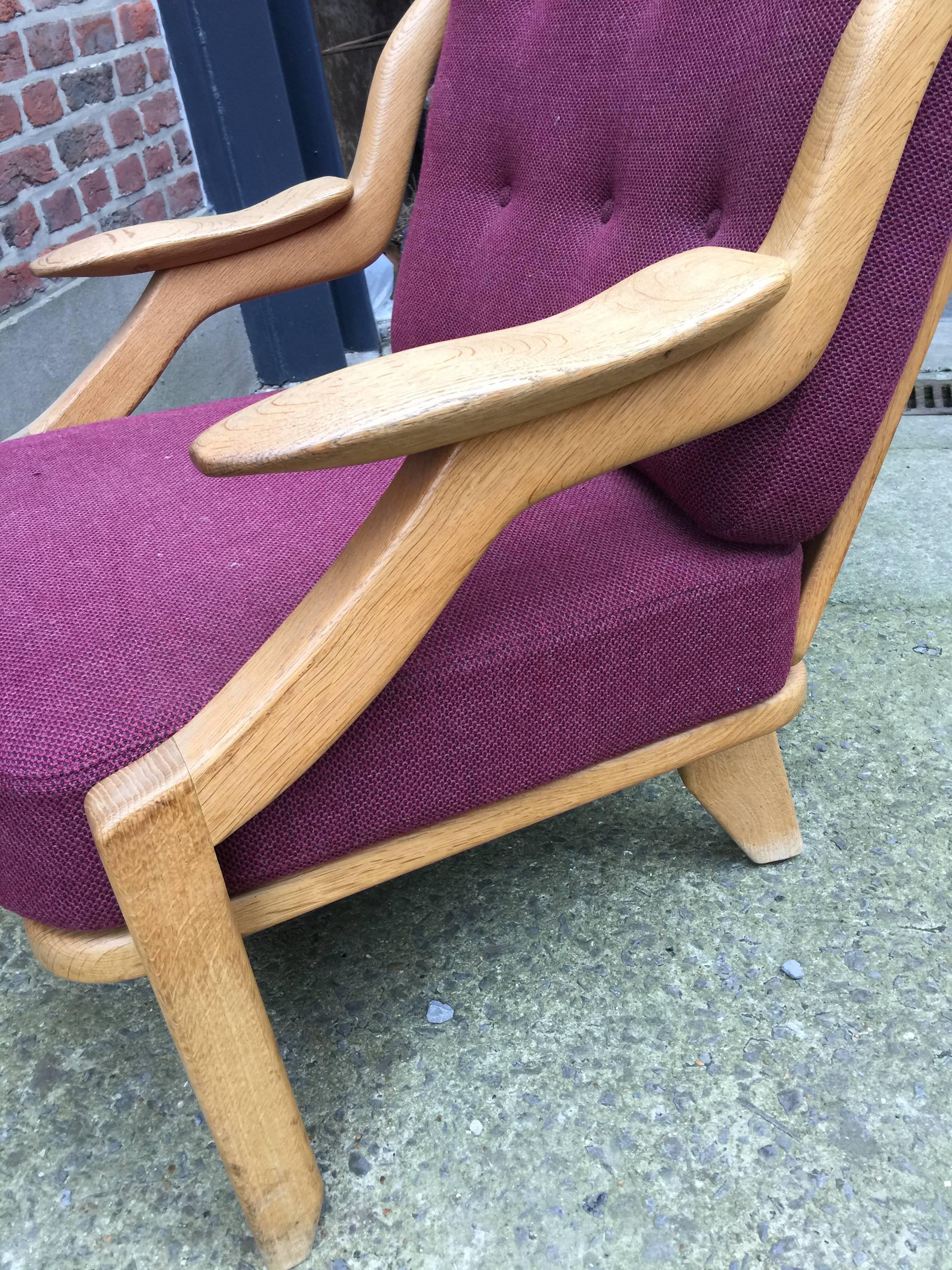 Guillerme & Chambron Oak Easy Chair, with Original Fabric For Sale 2