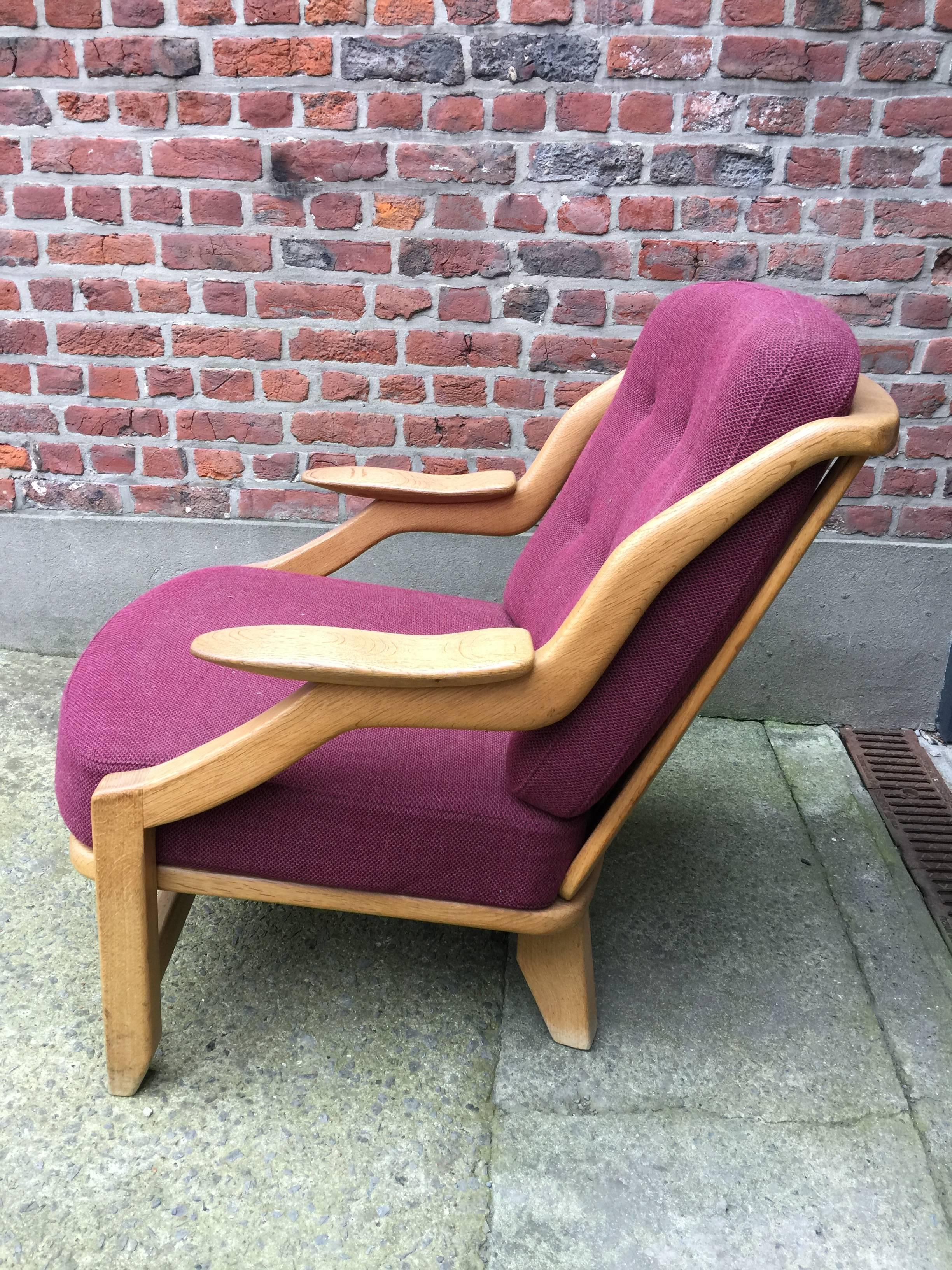 Guillerme & Chambron Oak Easy Chair, with Original Fabric For Sale 3