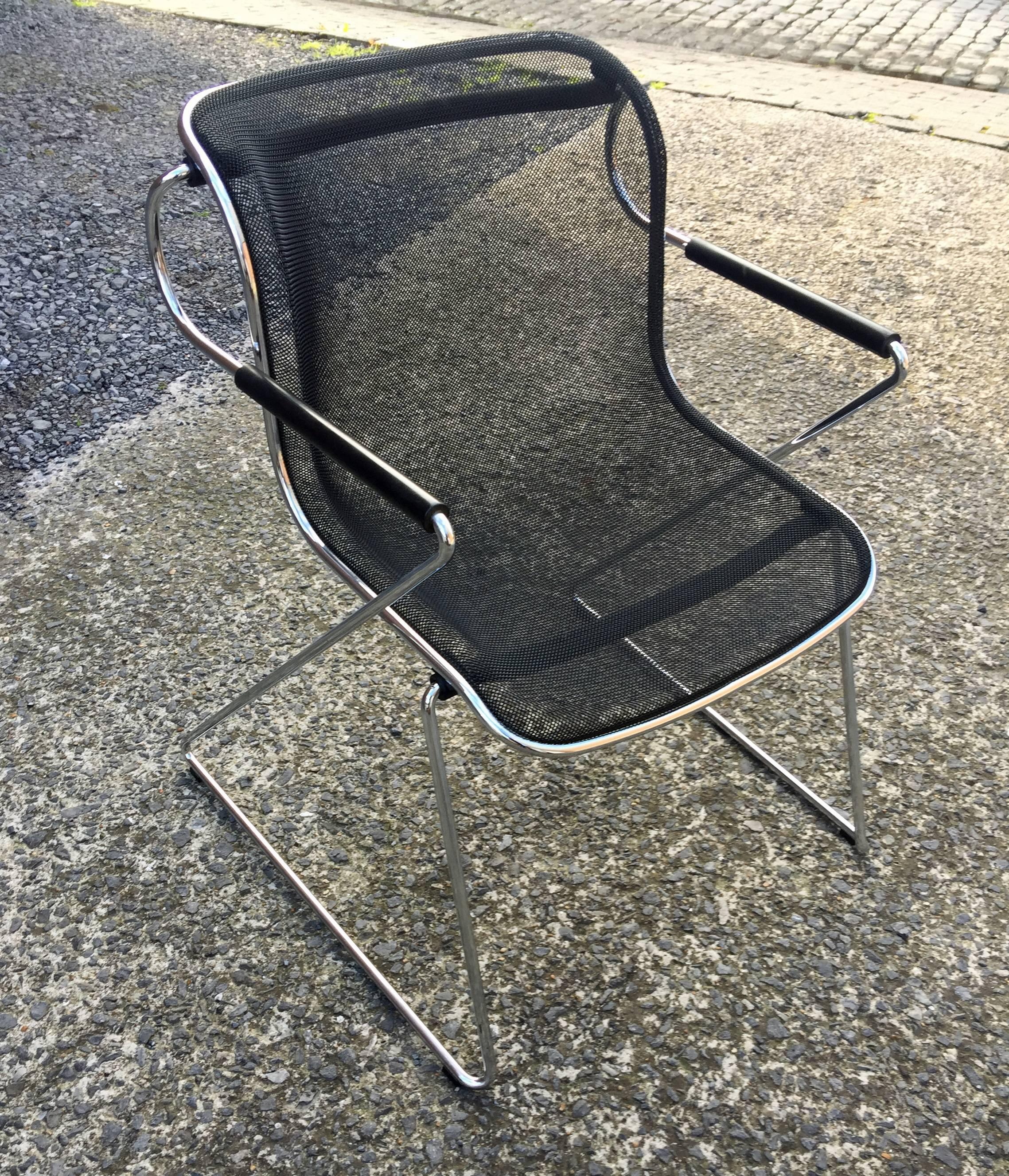 Mid-Century Modern Charles Pollock, Set of Height Penelope Chairs in Chrome and Meshed Metal For Sale