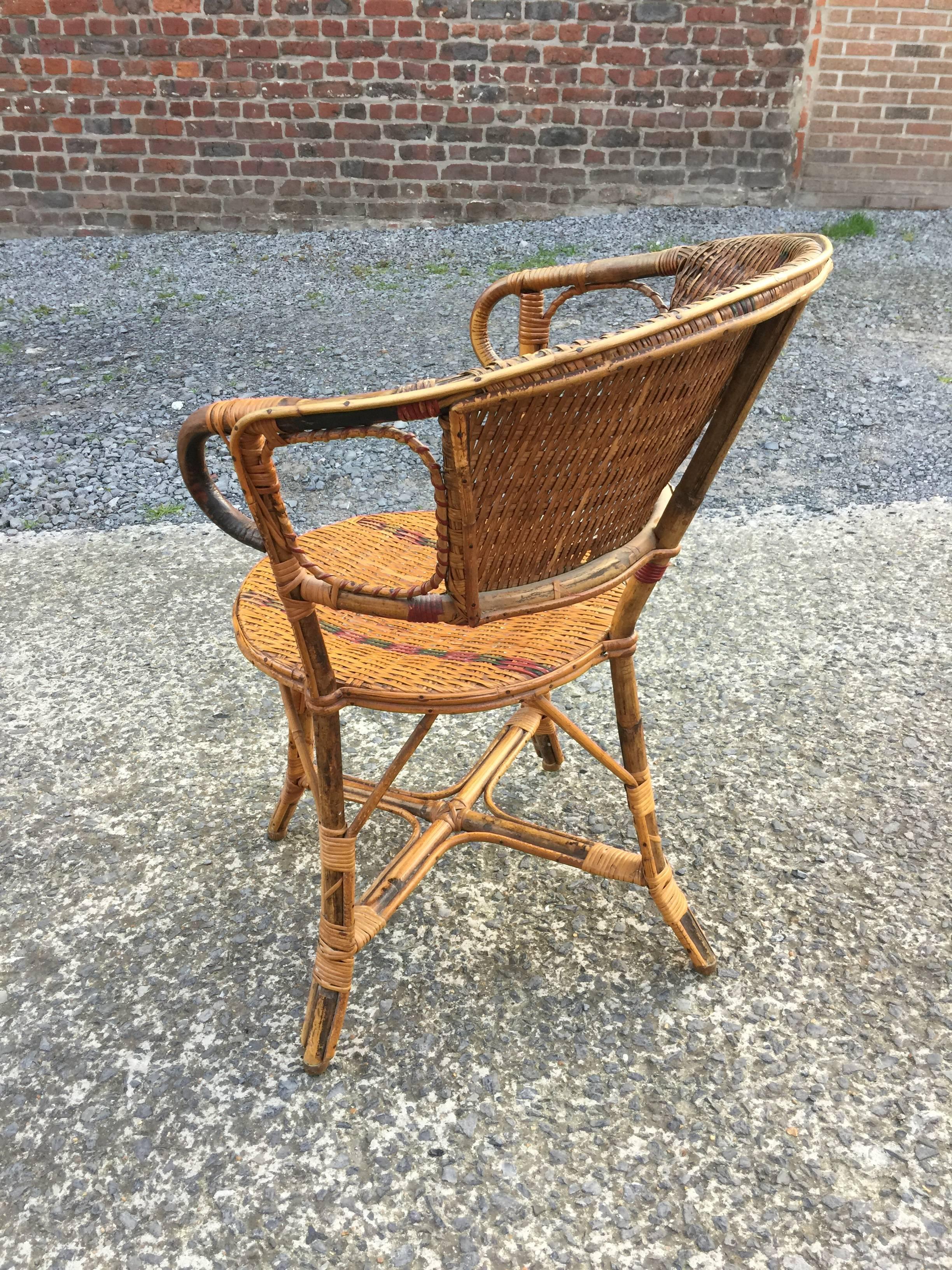 French Rattan Armchair, circa 1930 In Excellent Condition In Saint-Ouen, FR