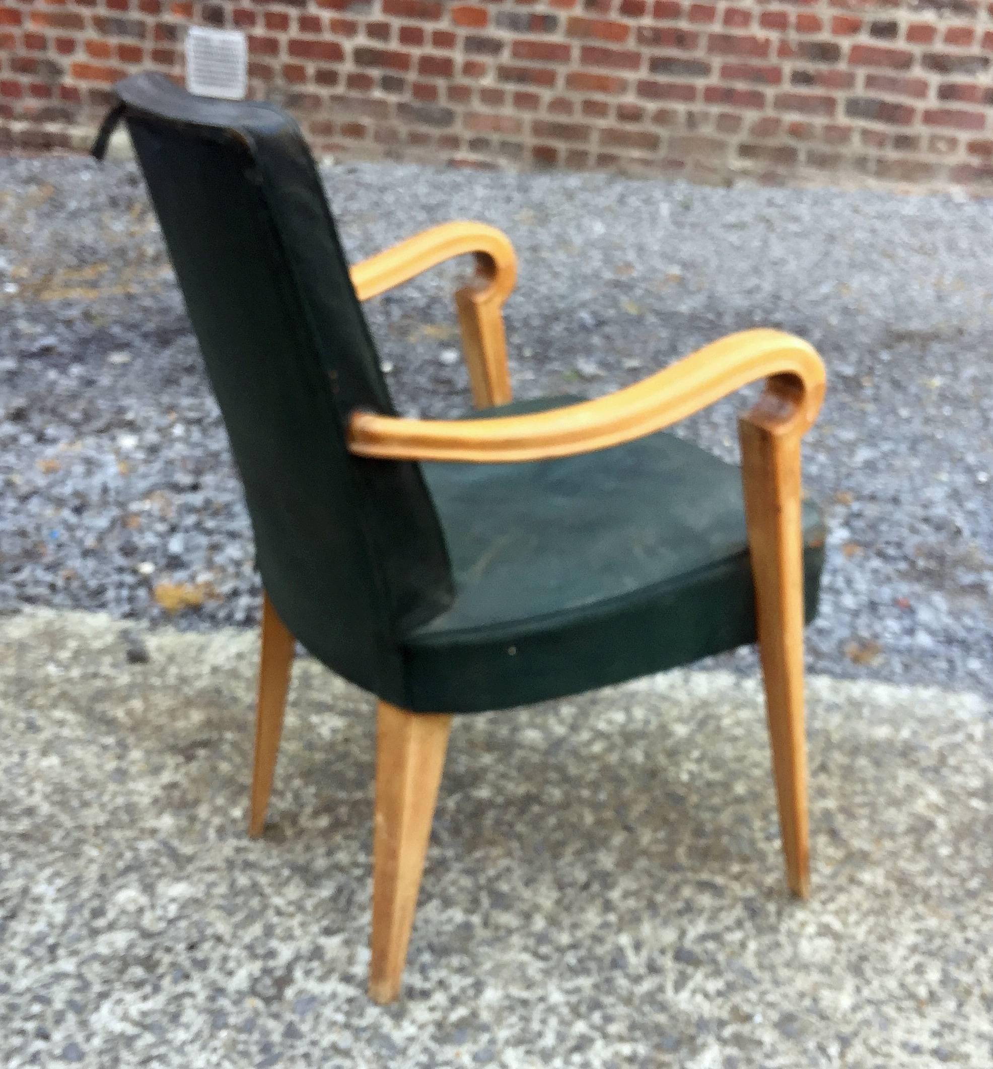 Maxime Old attributed Art Deco beech and leather armchair, circa 1940.