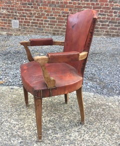 Art Deco Walnut and Leather Armchair, circa 1940, Attributed to Jules Leleu