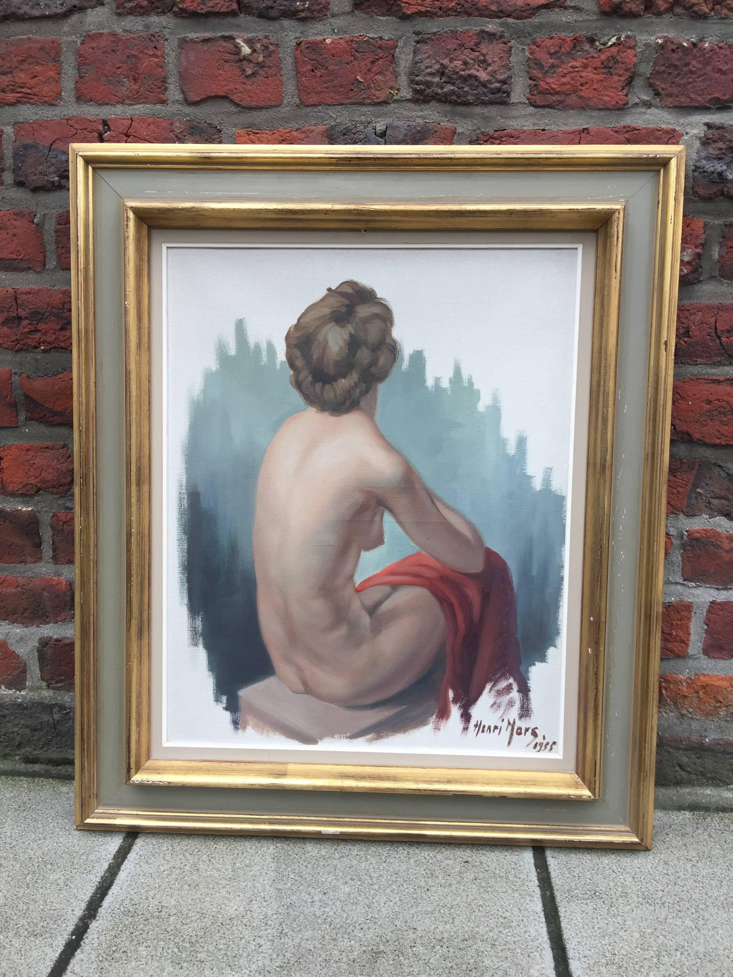 Mid-Century Modern Oil on Canvas Signed Henri Mars and Dated 1955 For Sale