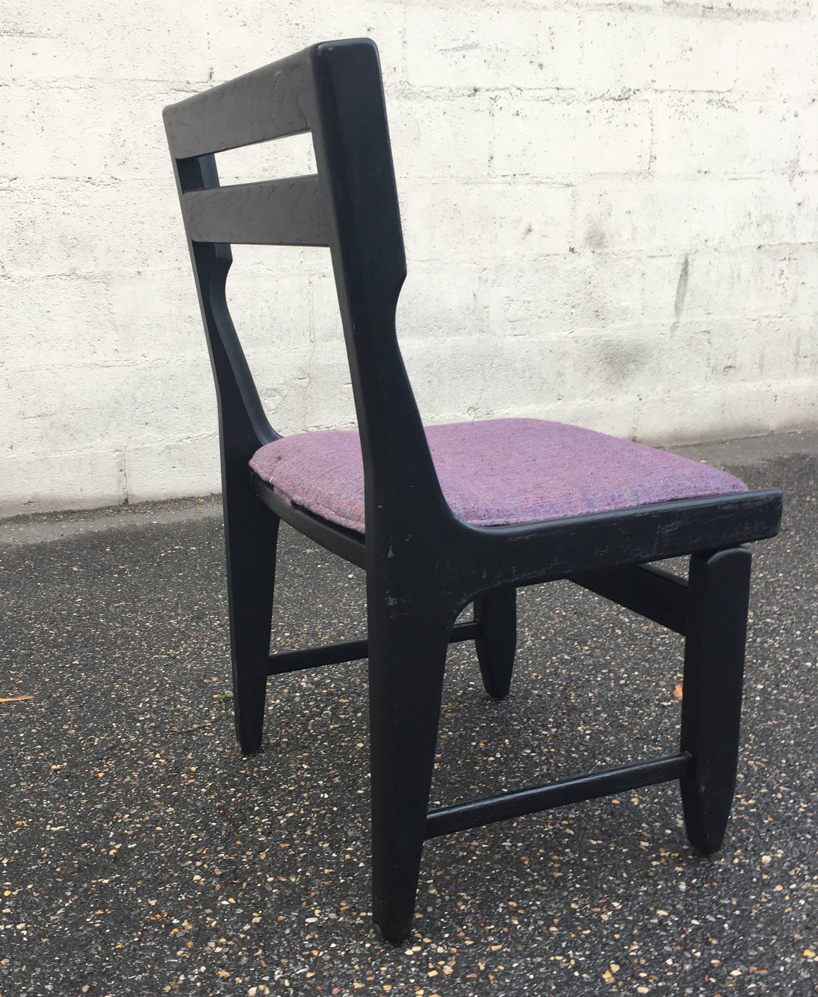 Guillerme et Chambron, Set of Six Blackened Oak Chairs, Edition Votre Maison In Good Condition In Saint-Ouen, FR