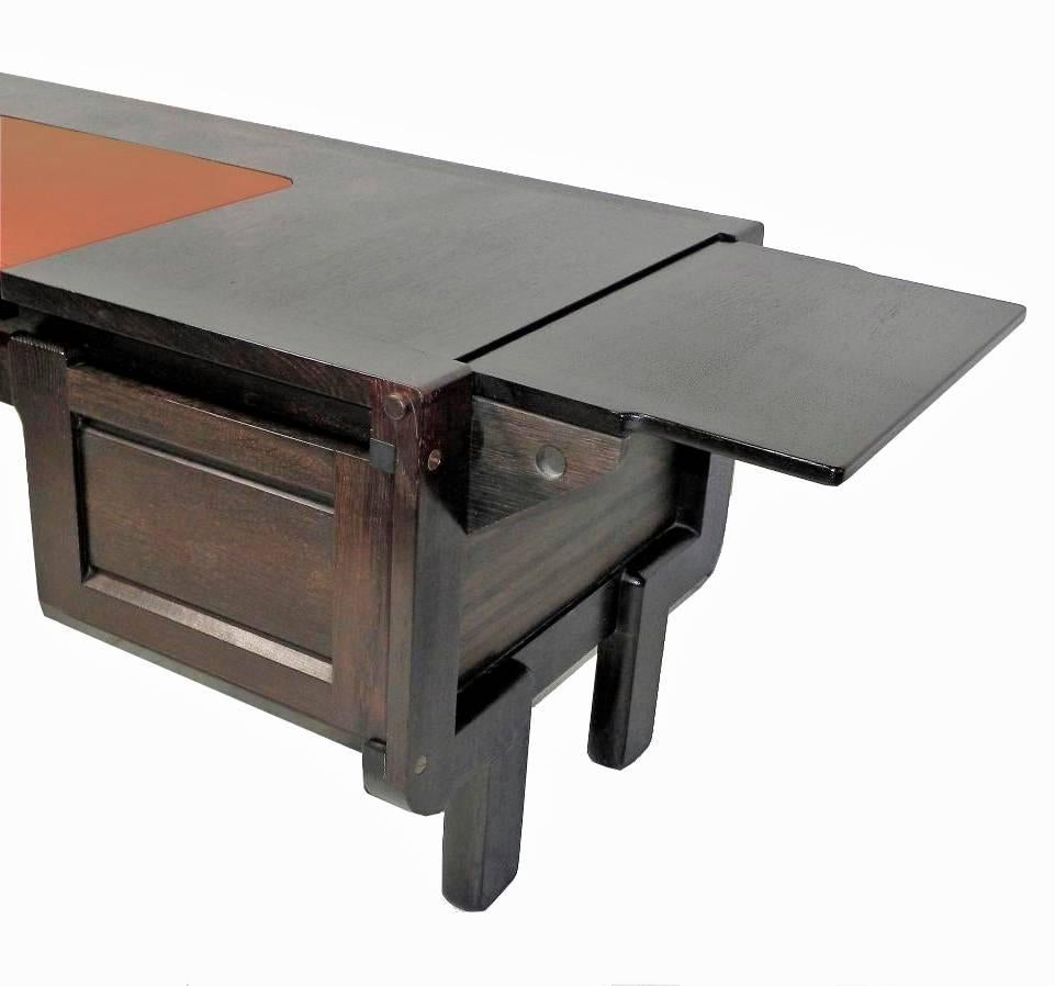 Modern Guillerme et Chambron, Rare and Original Desk in Blackened Oak, circa 1970