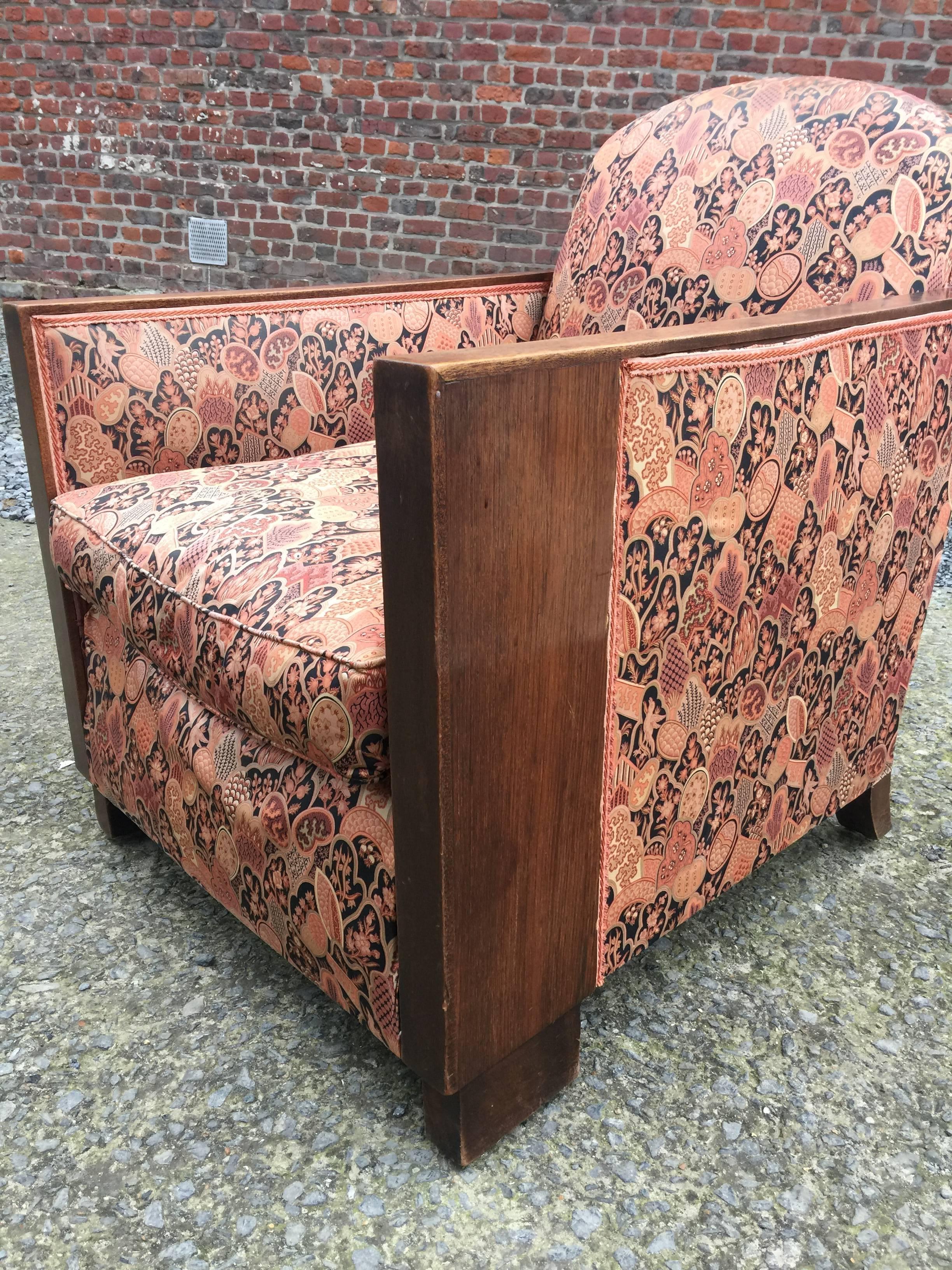 Pair of Art Deco Armchairs, Walnut Structure In Good Condition For Sale In Saint-Ouen, FR